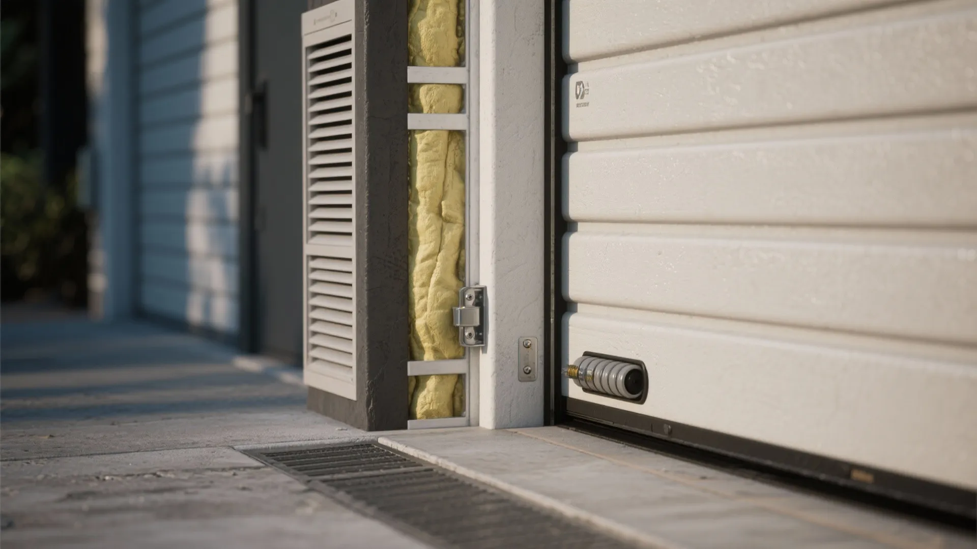 Close-up details of garage ventilation and sealed threshold for separation from living areas