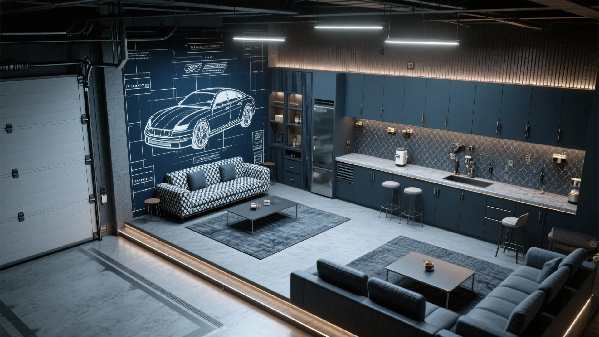 Garage-Lounge with Tailored Wallpaper Zones
