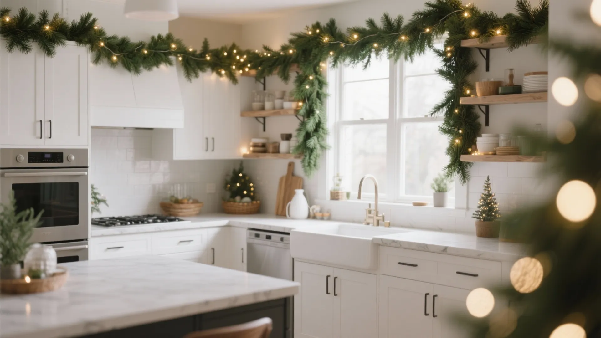 2. Garland Draped Above Counter
