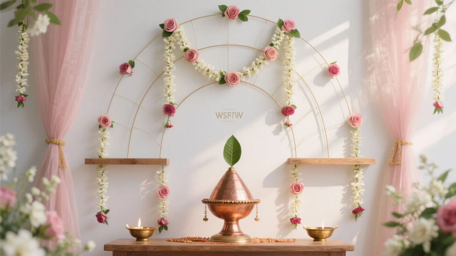 Garlanded backdrop with kalash focal point