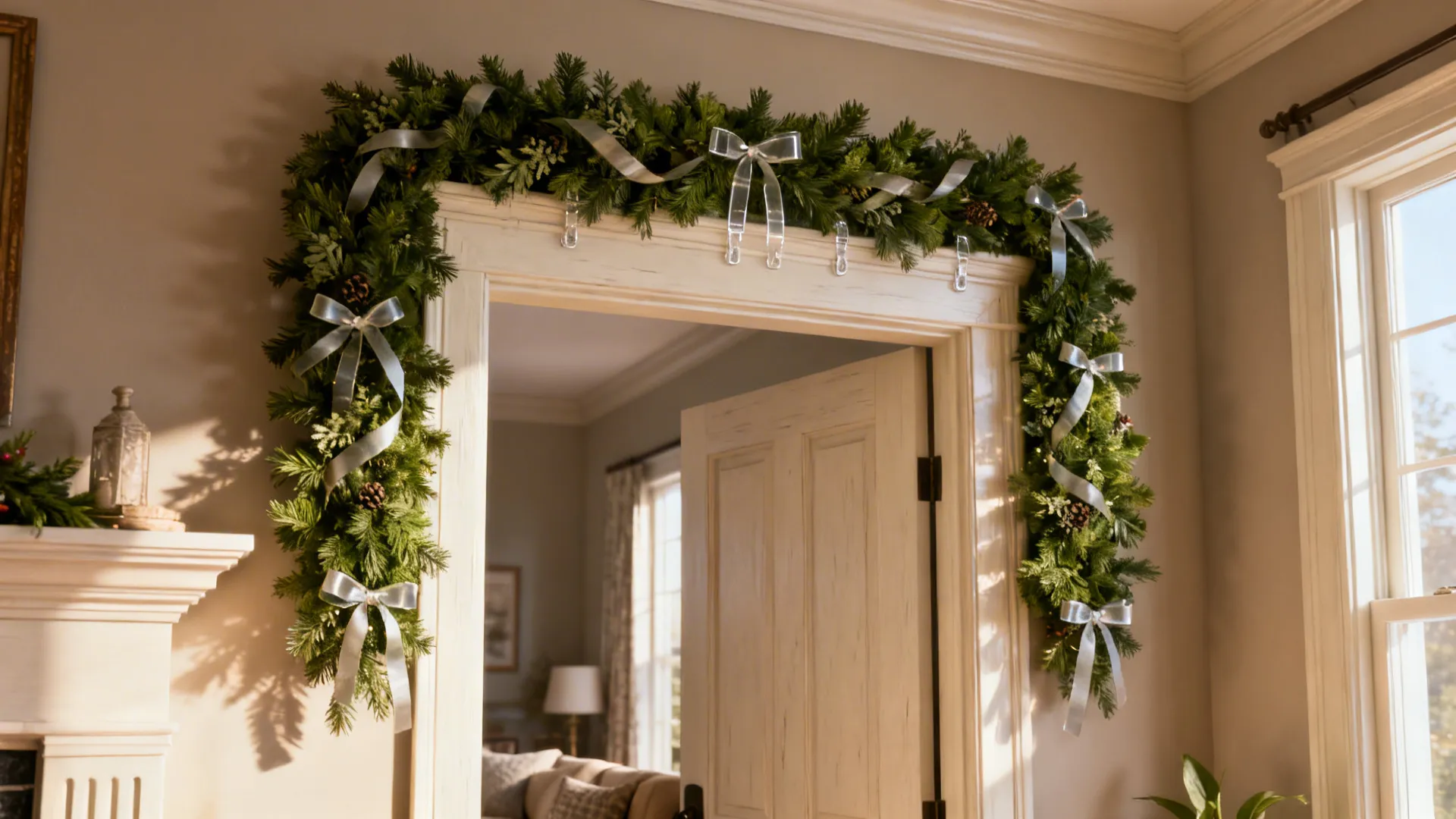 Hang Garland on Doorway: 5 Small-Space Ideas: Creative ways I hang Hobby Lobby garlands on living room doorways (easy, damage-minimizing, and stylish)