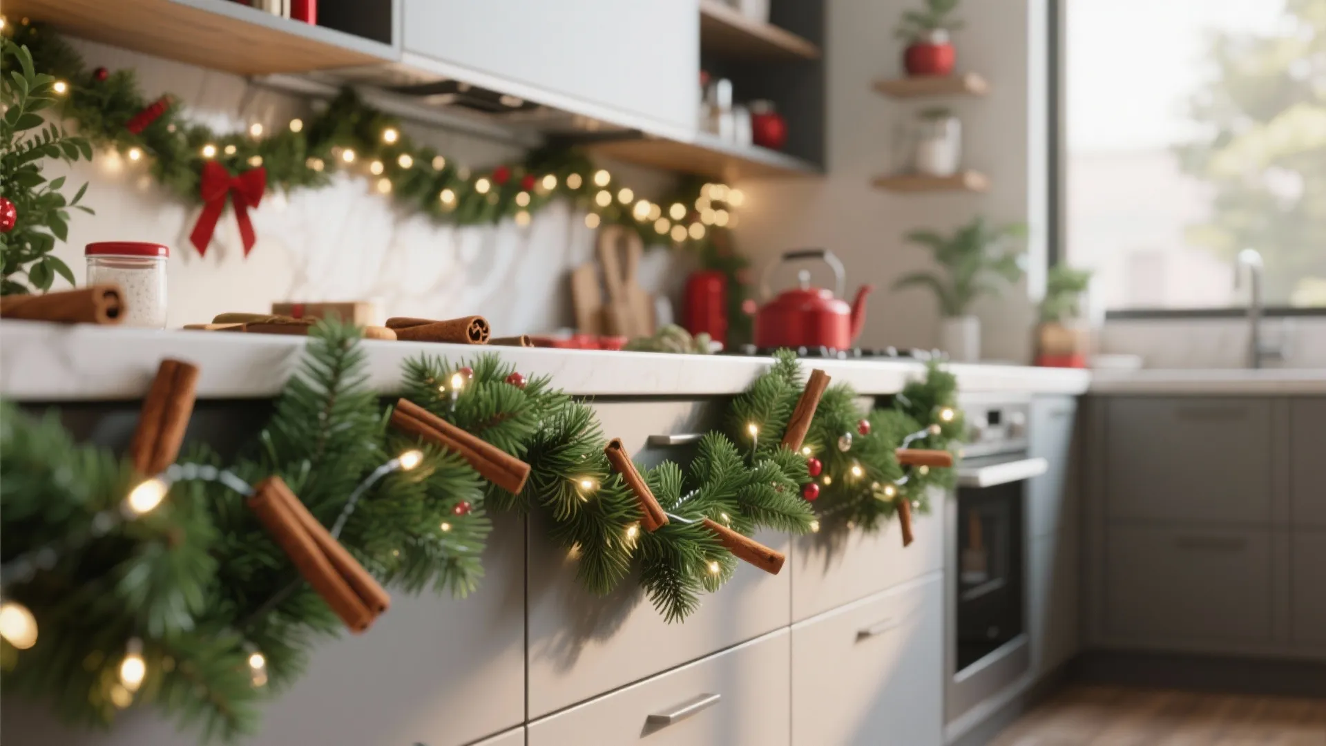 1. Garland Over Cabinet Tops