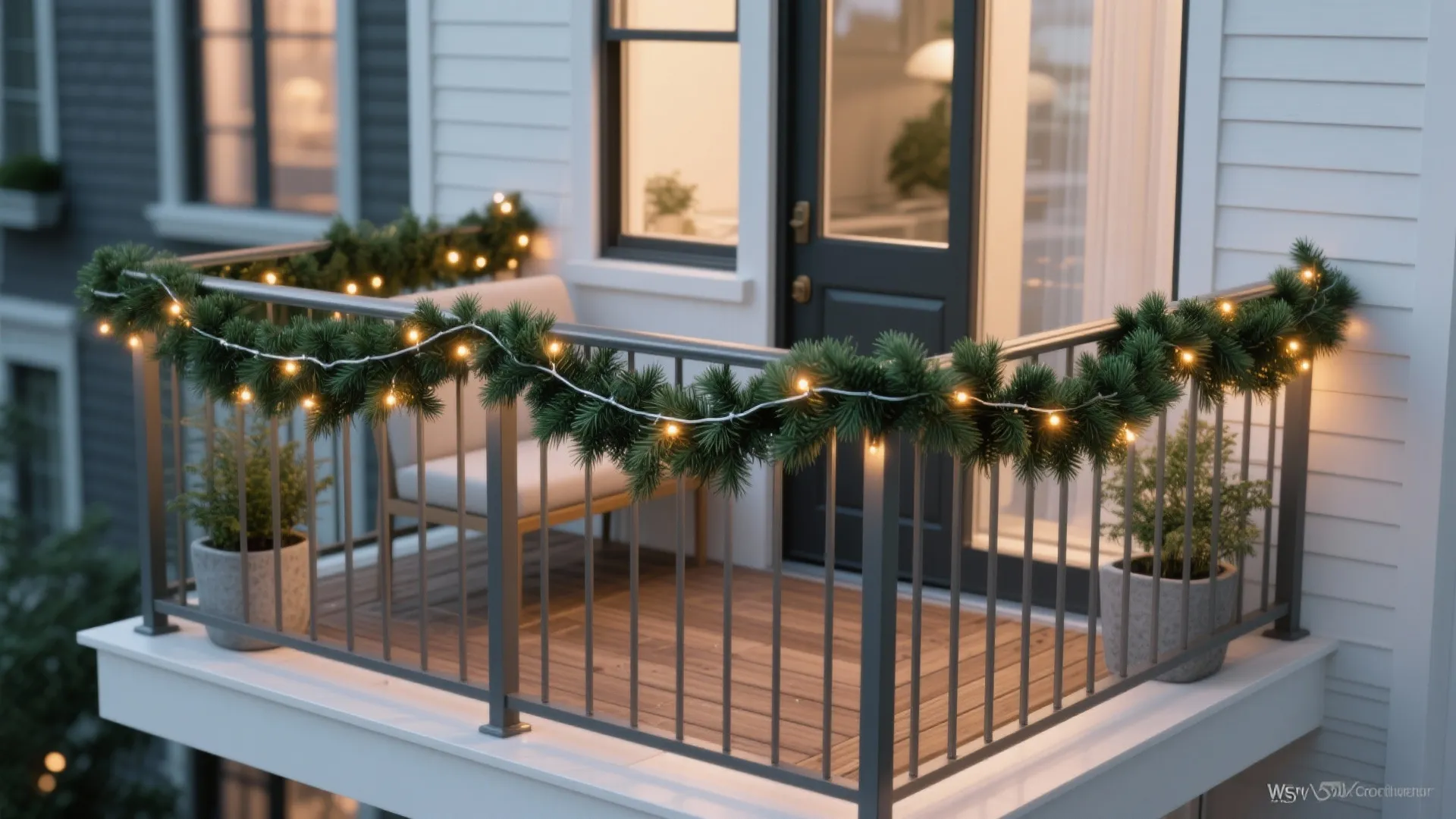 Railing Garland with Micro‑LEDs and Planter Glow