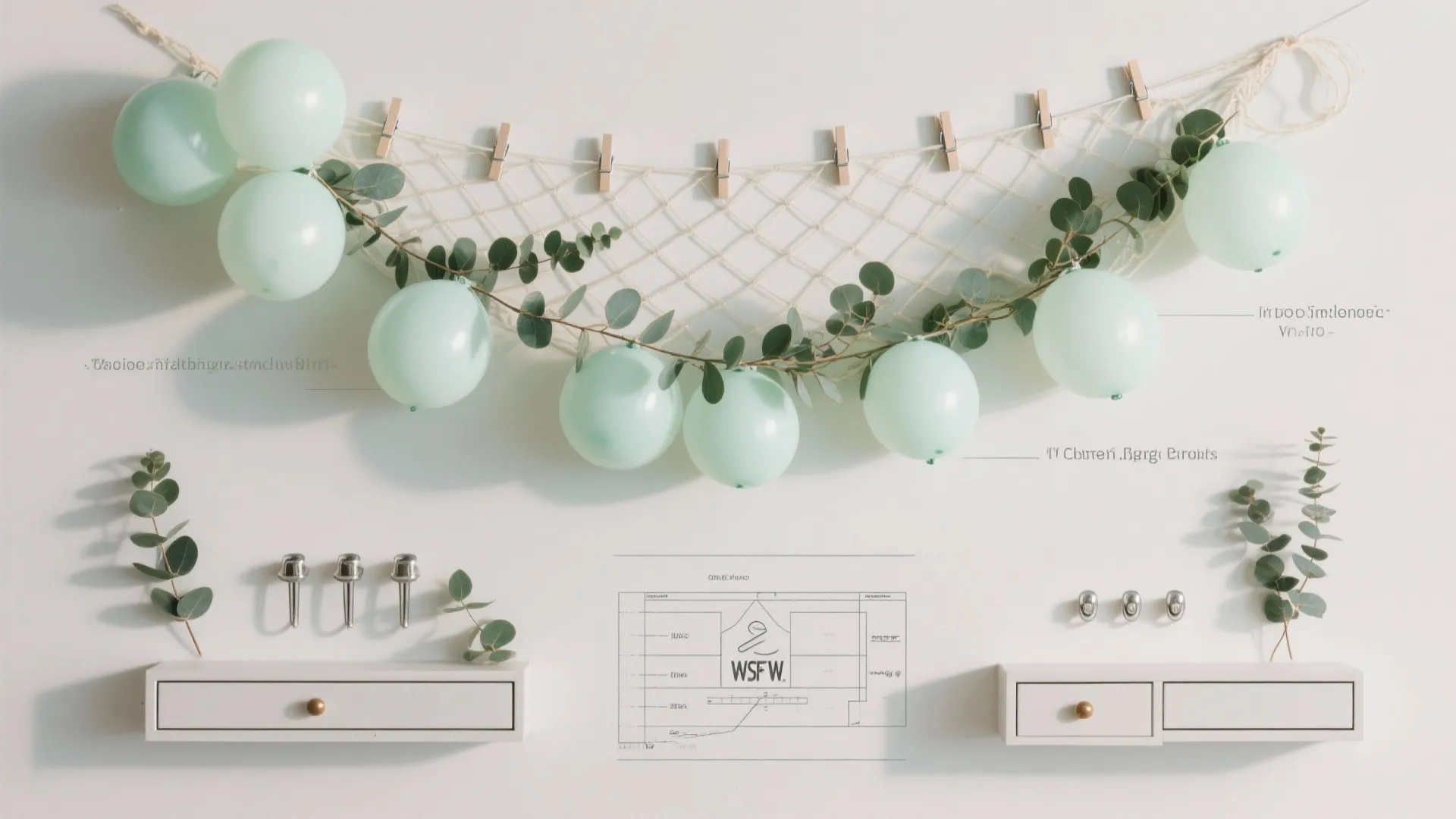 Balloon-and-floral focal wall in a compact living room