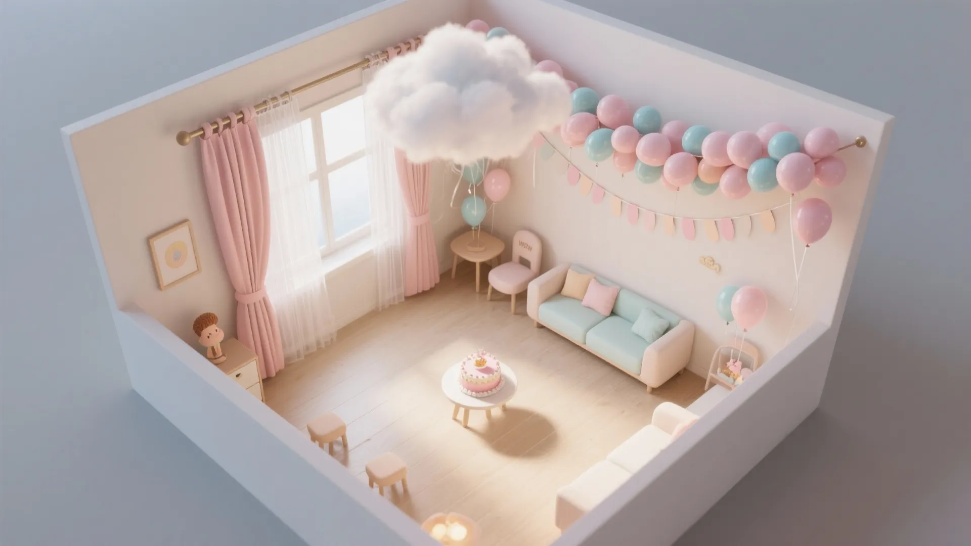Pastel Balloon Garland + Fabric Cloud Ceiling