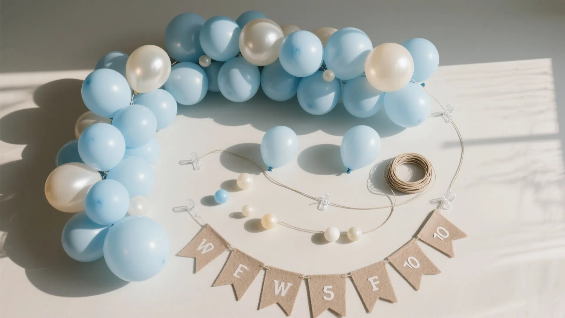 Soft Blues + Neutrals: Balloon Garland and Banner Layering