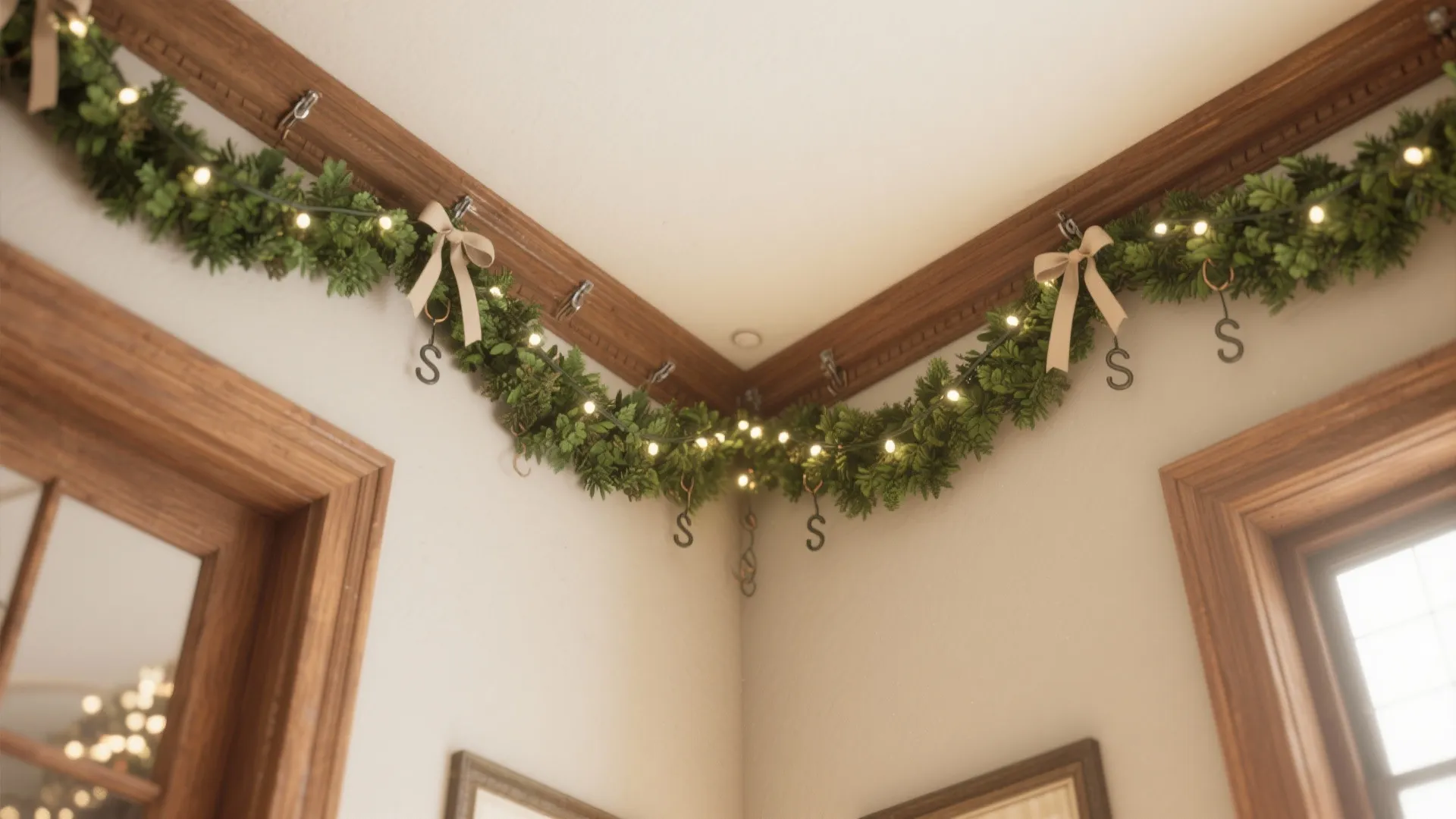 5. Faux Greenery Tracks with Garland and S-hooks