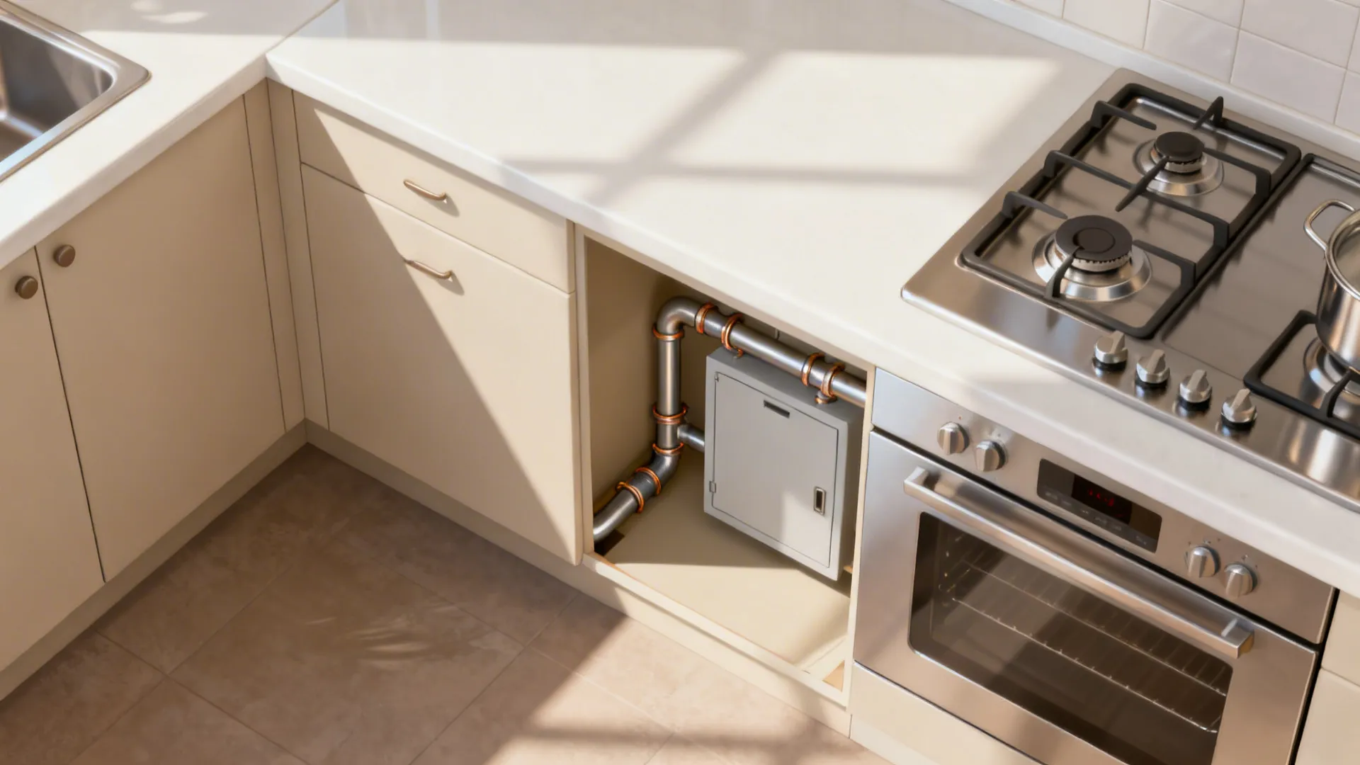 3) Gas line routing, shut-off access, and materials