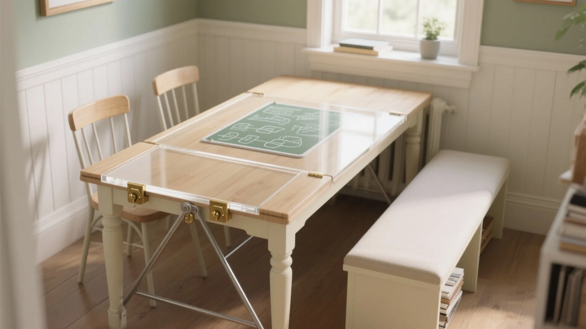 Foldaway table, stackable seating