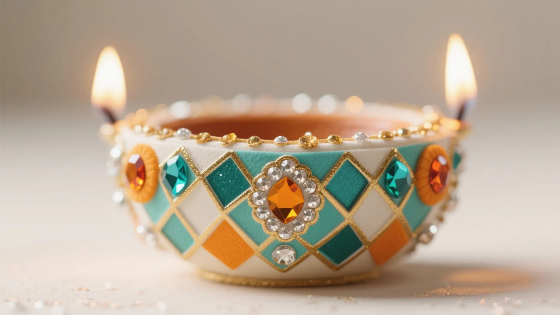 Foam Mosaic & Gem-Studded Diyas (Mess-Controlled Sparkle)
