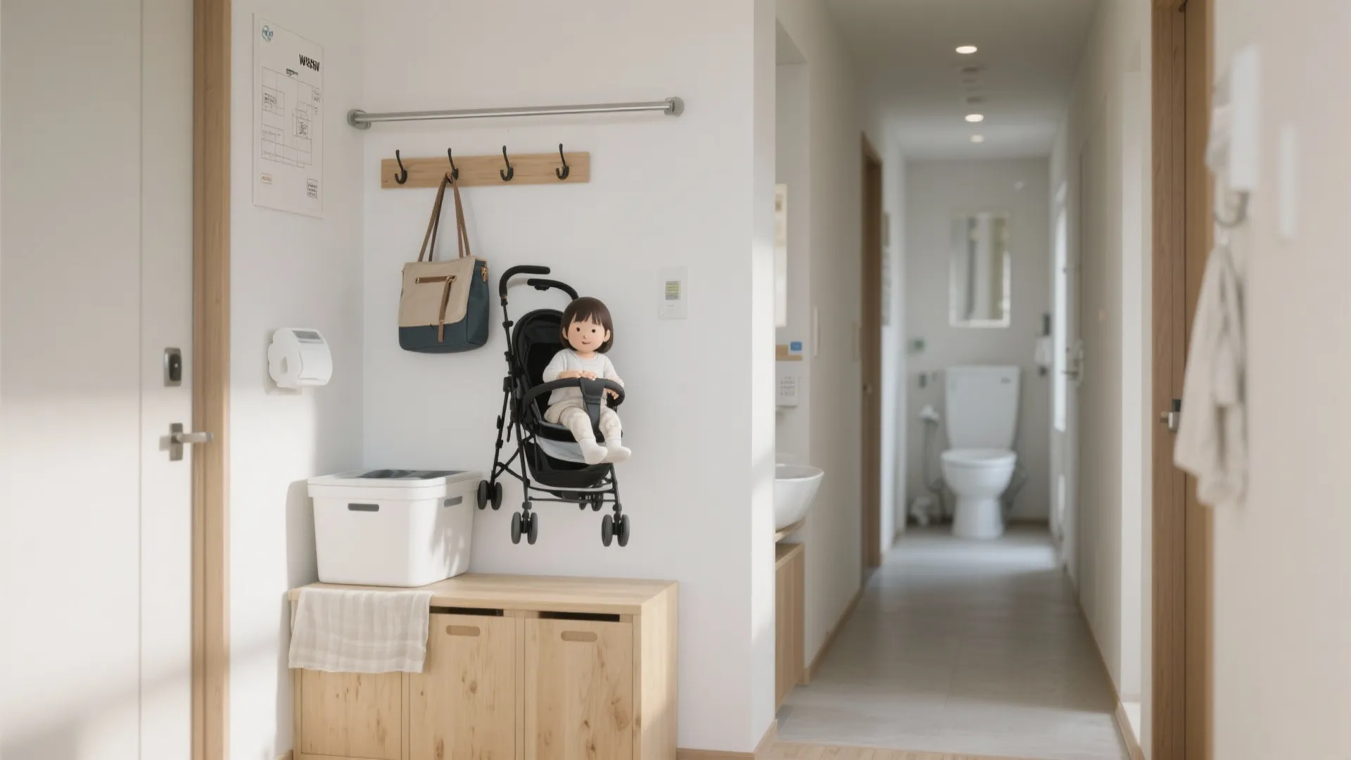 Tips 7: ベビーカー置き場と洗濯動線を“近接”させる（东京・大阪・京都でも実践）