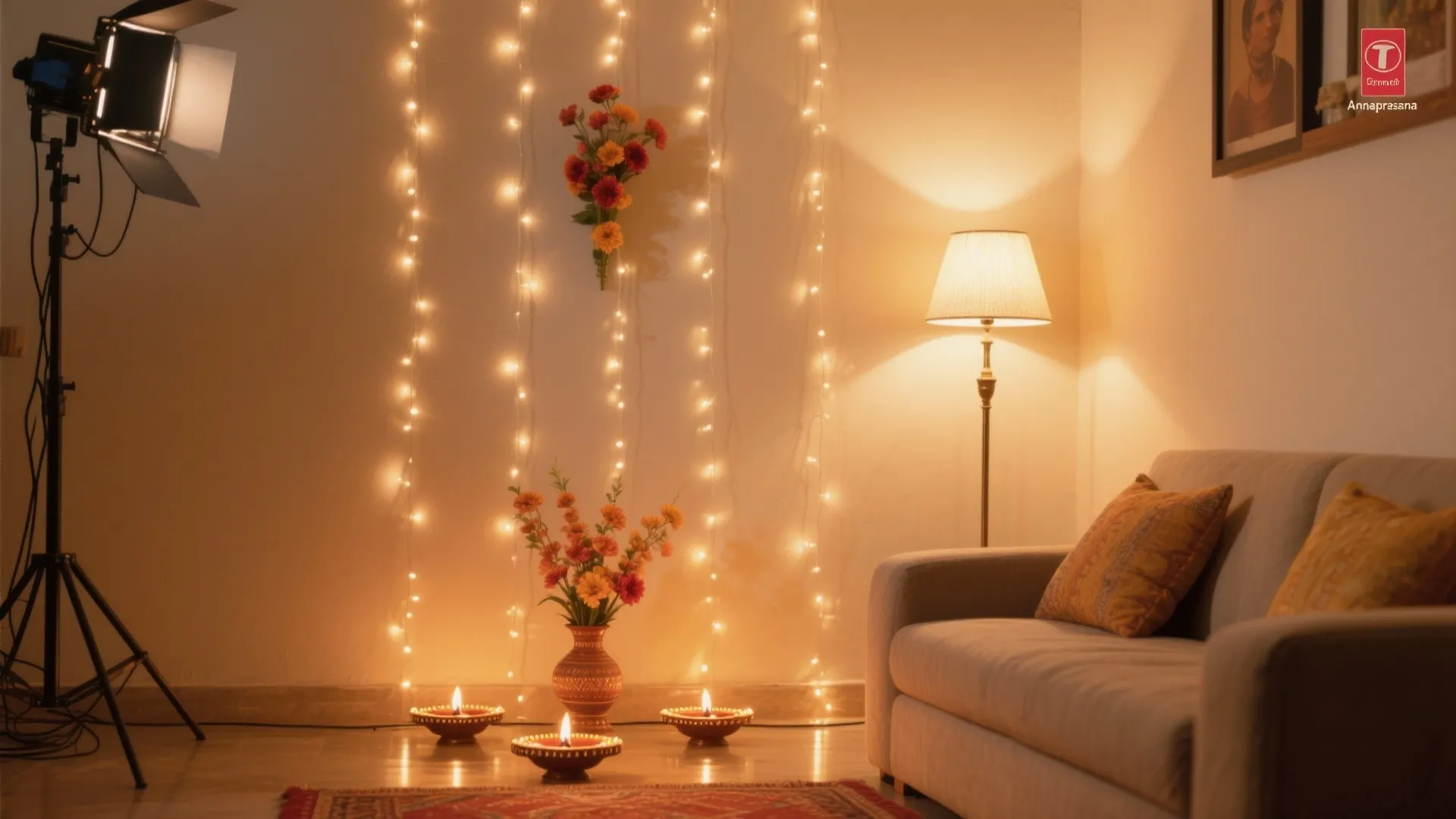 5) Gentle Lighting Layers: Diyas, Fairy Strings, and One Key Lamp