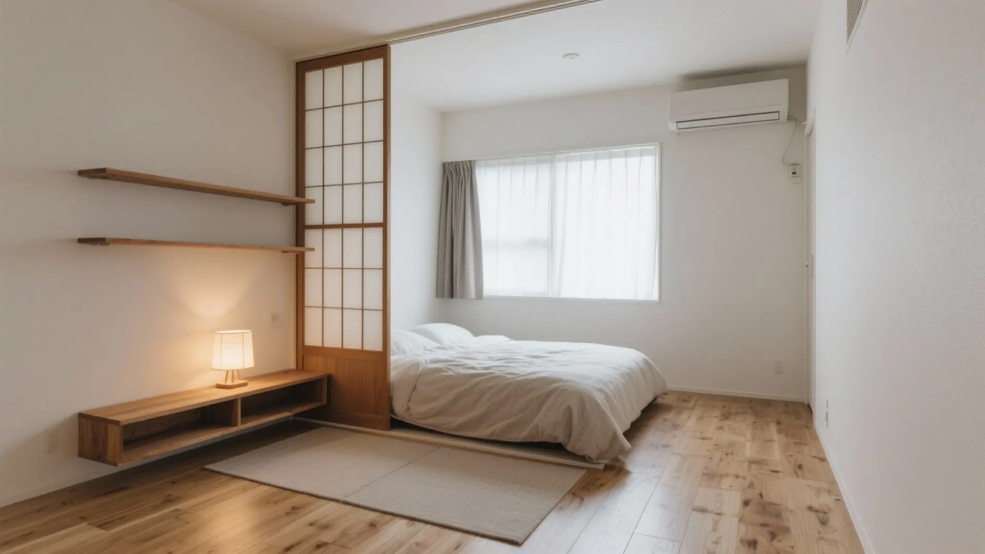 Tips 1: リビングとの緩やかな分節で寝室をつくる（東京小戸型 × 日式風格）