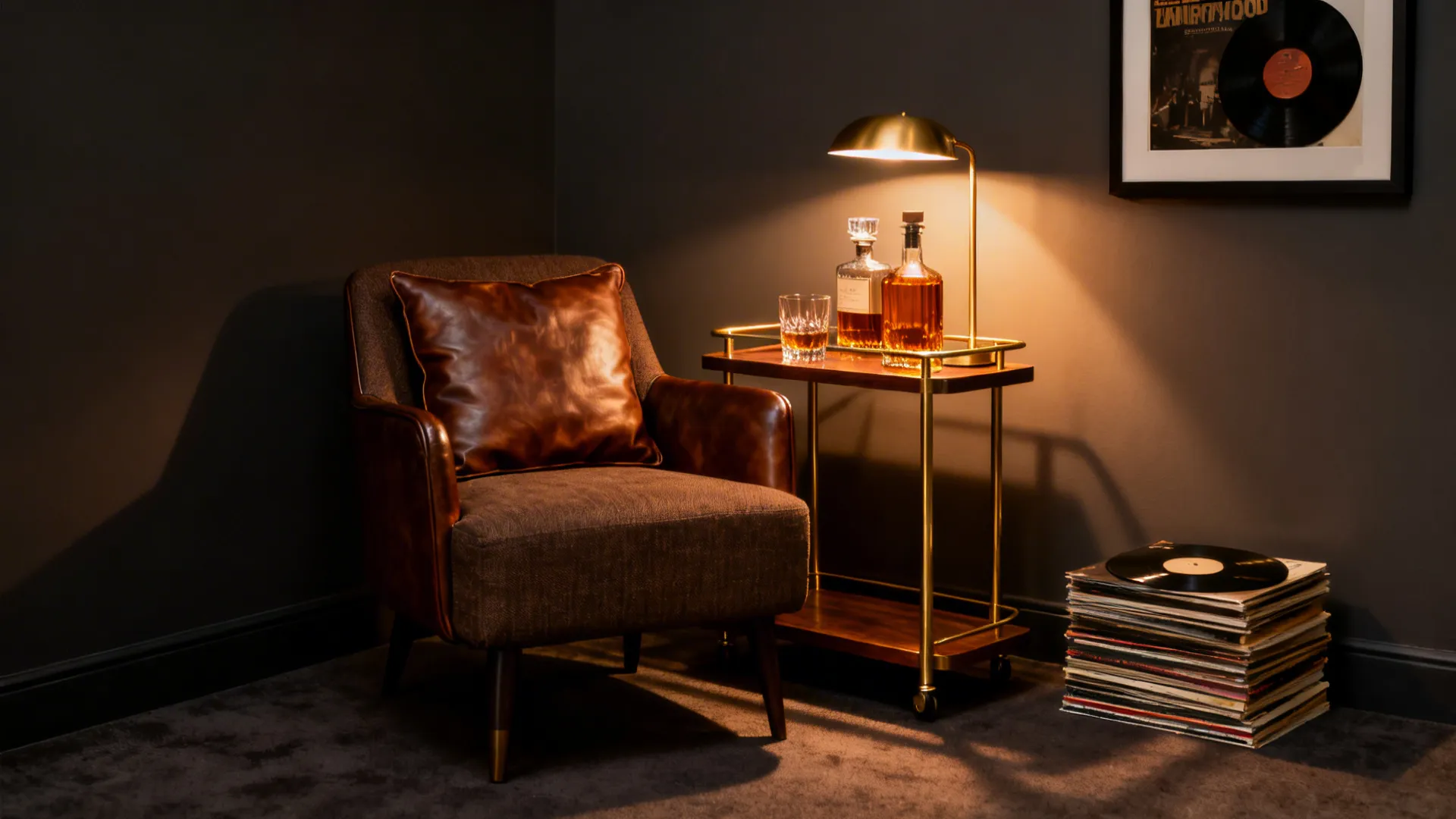 1) A Gentlemen’s Lounge Corner: leather, low light, and vinyl