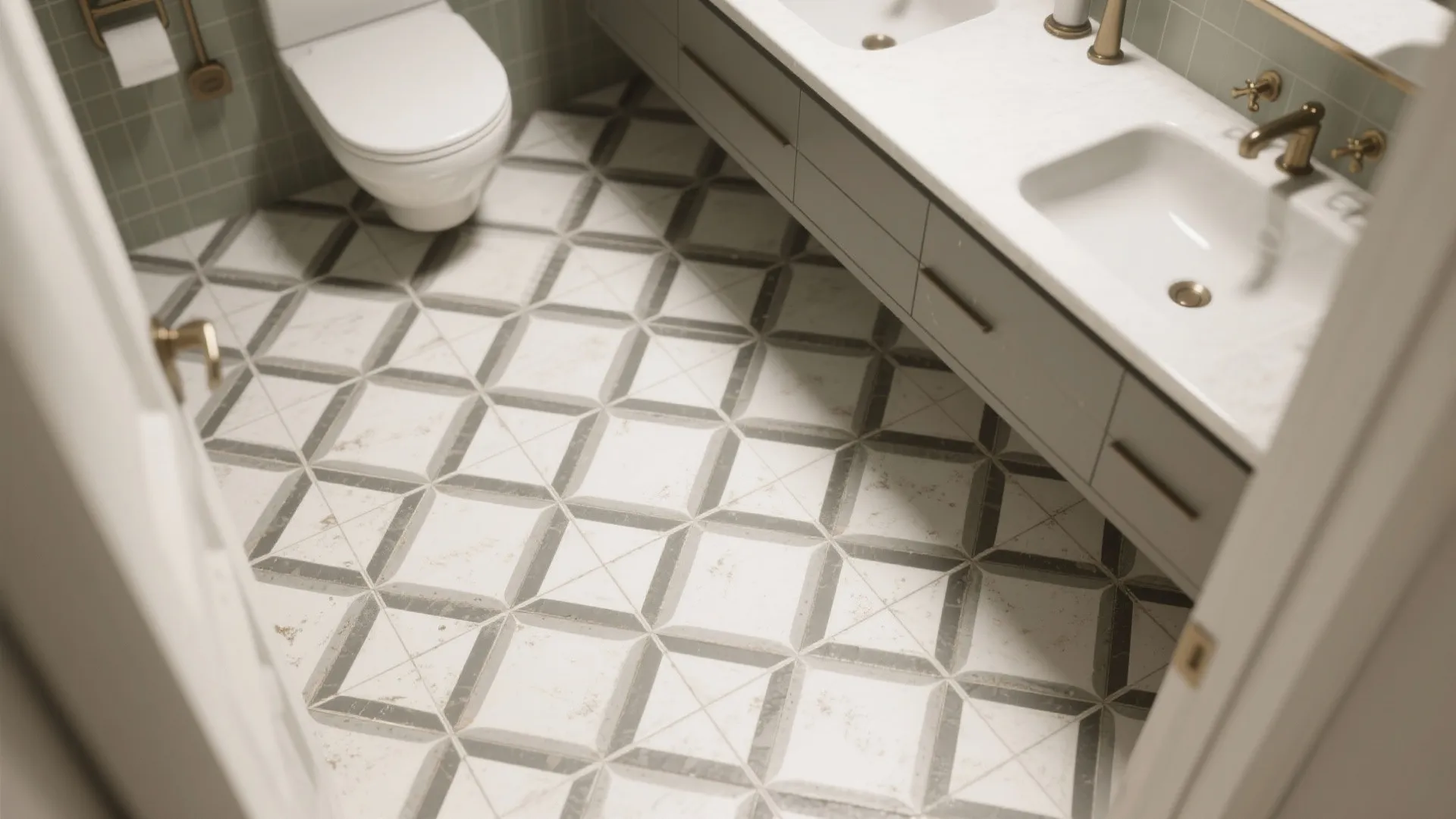 5. Anchor the room with geometric floor tiles