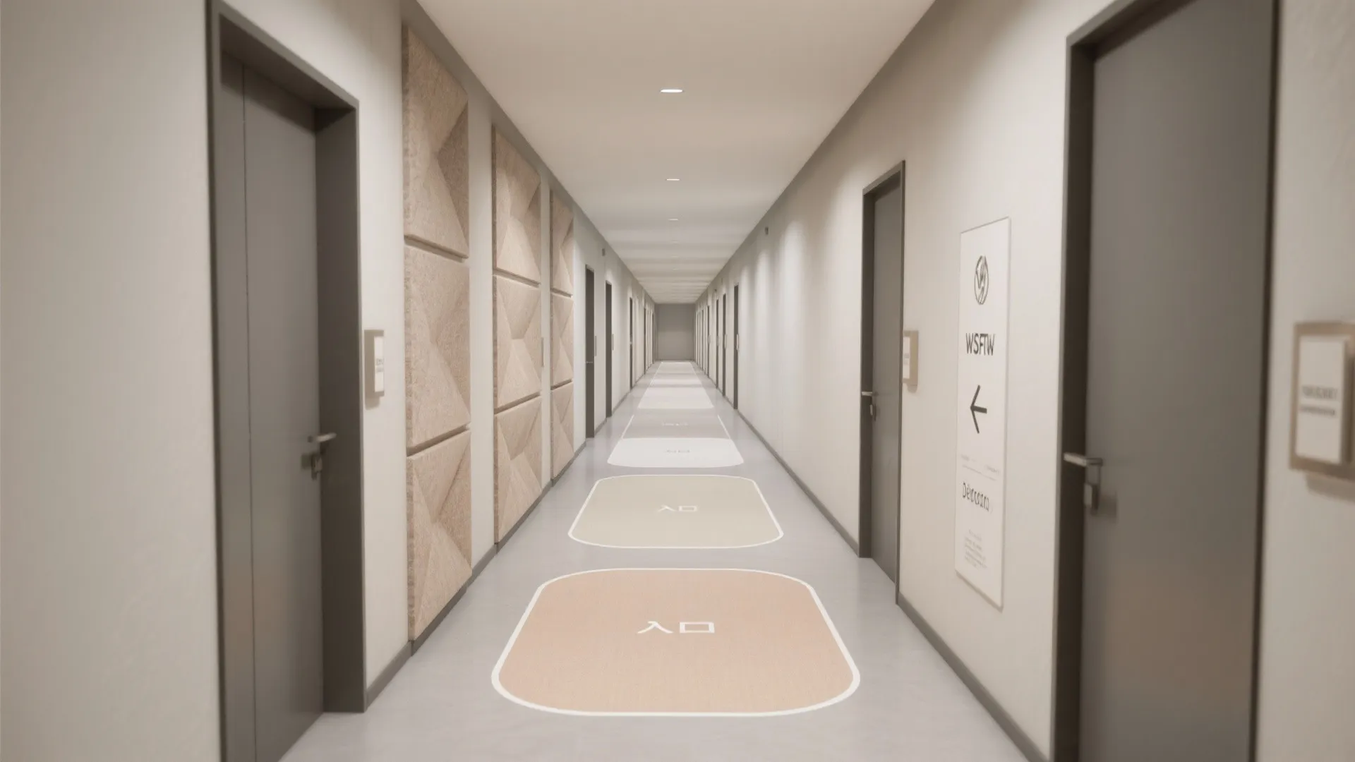 4) Geometric texture blocks to break up long corridors