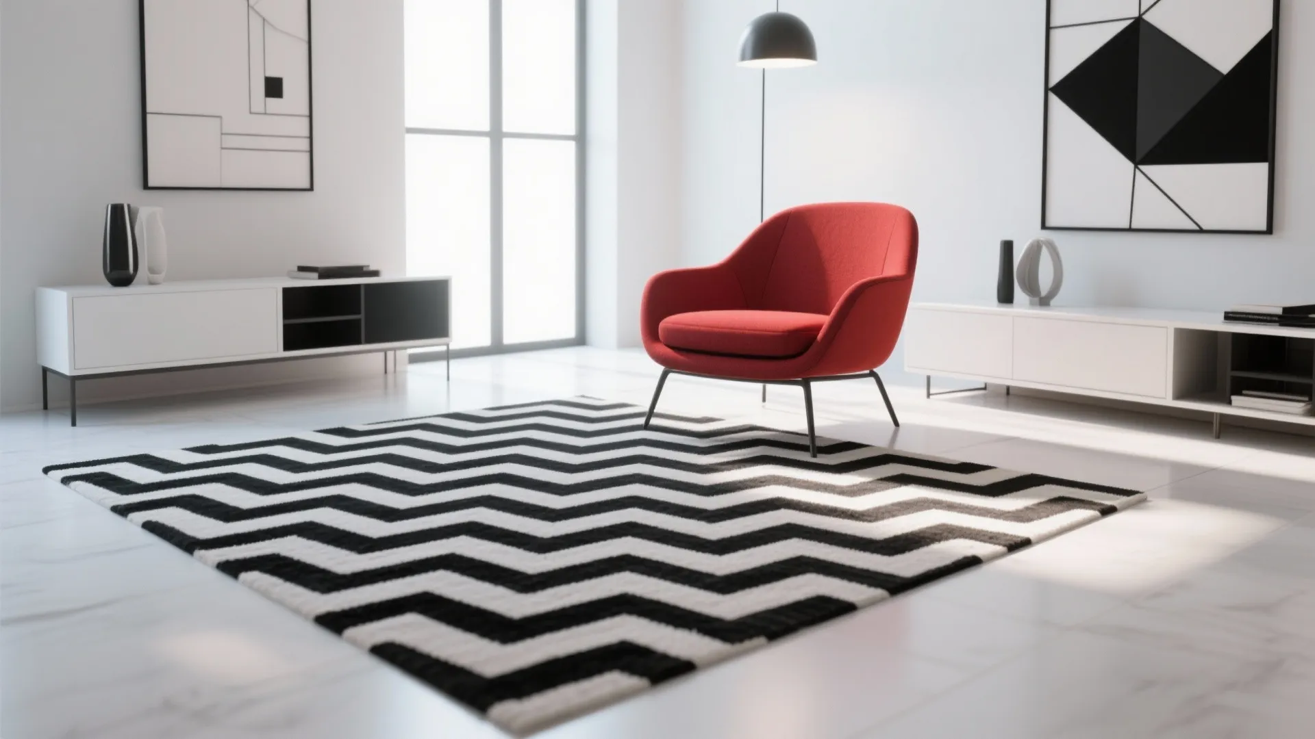 3. Monochrome Geometric Patterns with Red Highlights