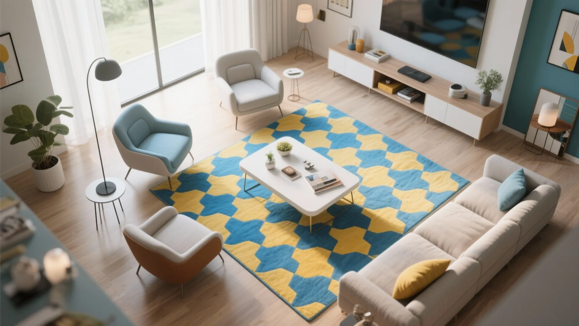 4. Blue and Yellow Geometric Rugs