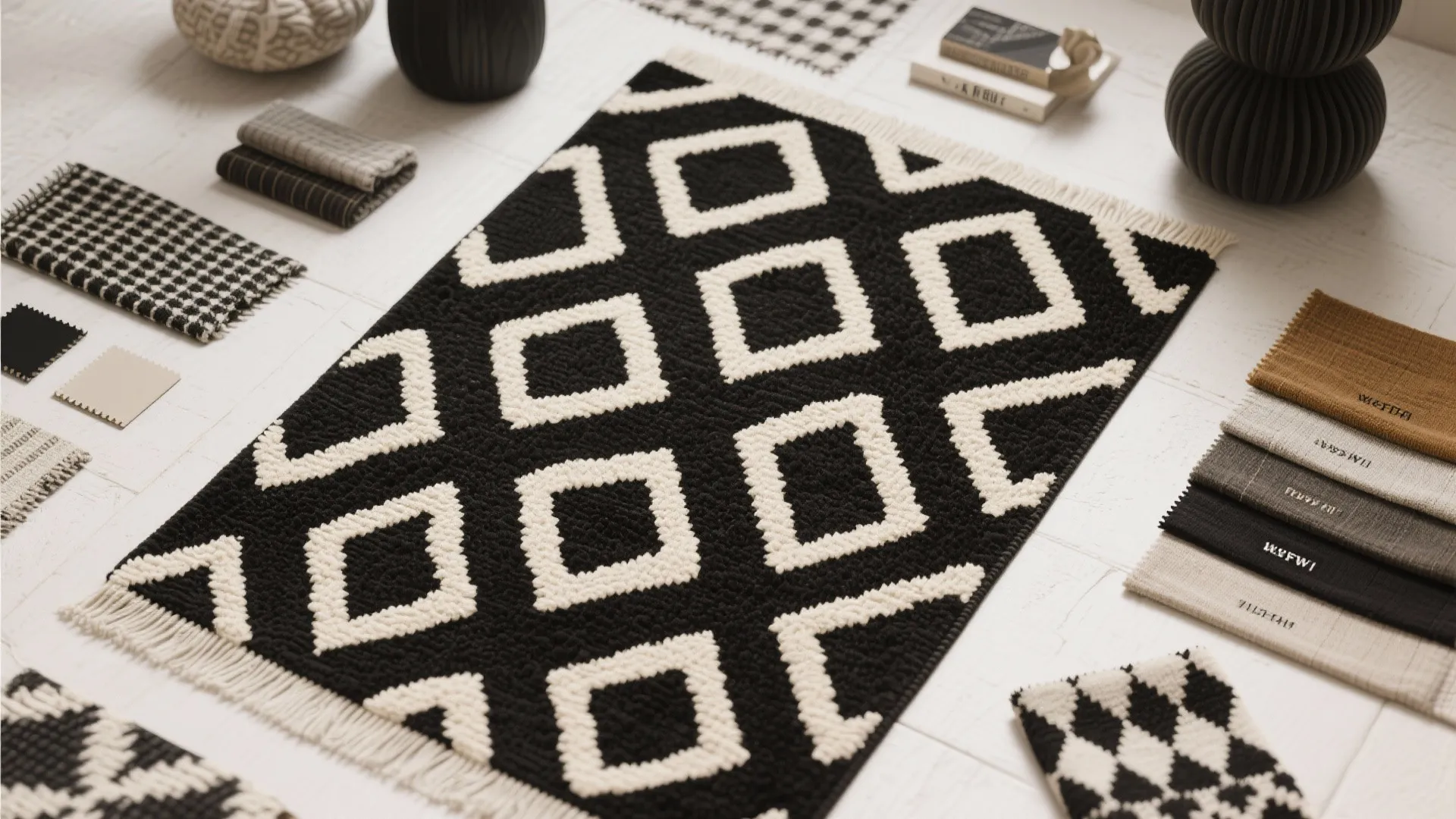 5. Geometric Black and Cream Rugs
