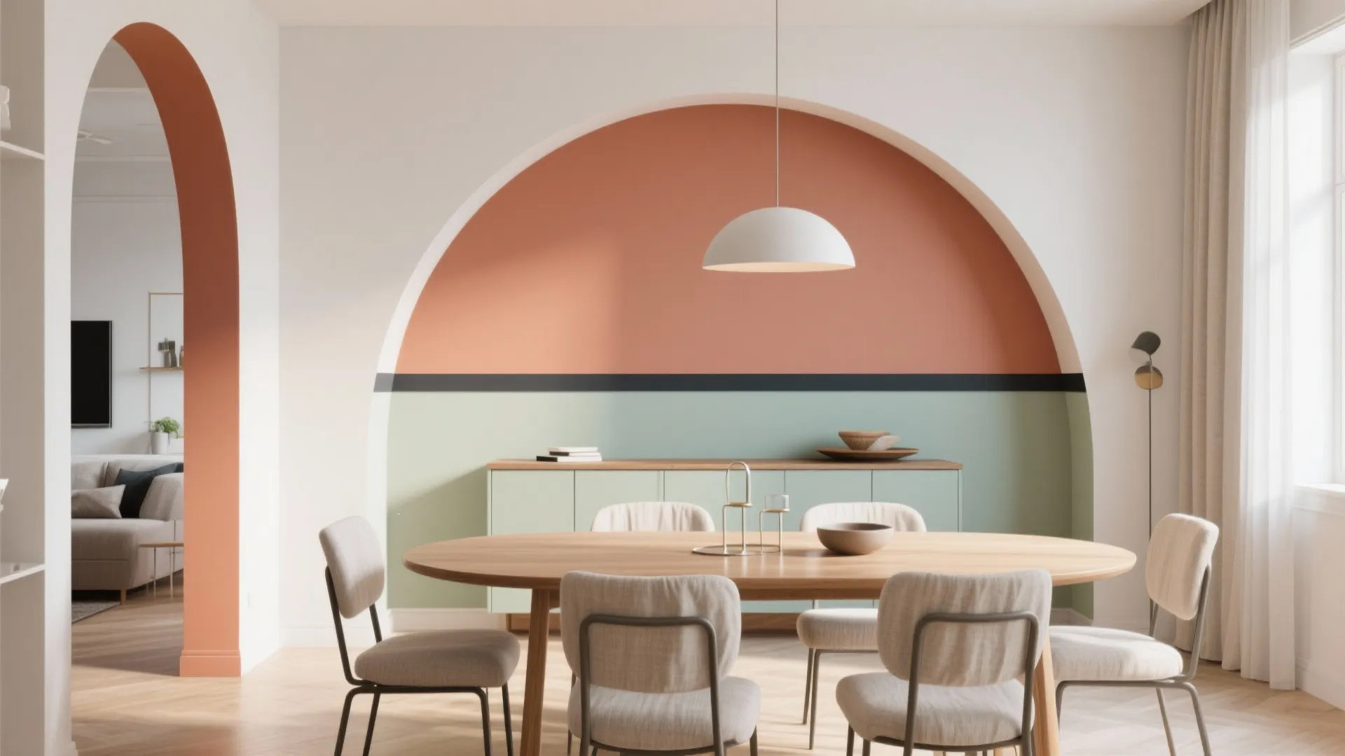 Geometric Color-Block Zoning for Open Plan Dining