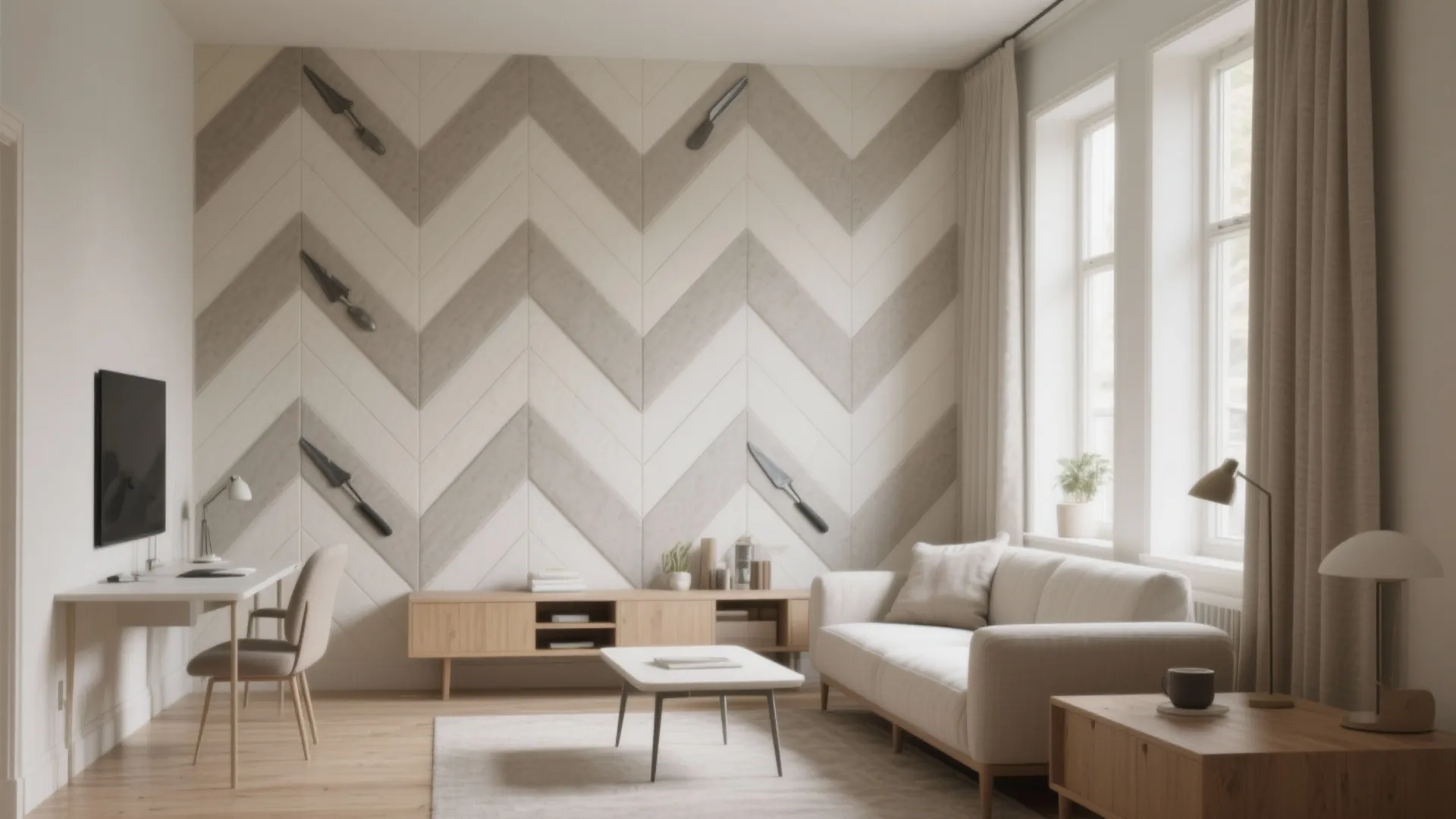 4) Geometric Trowel Pattern Accent Wall