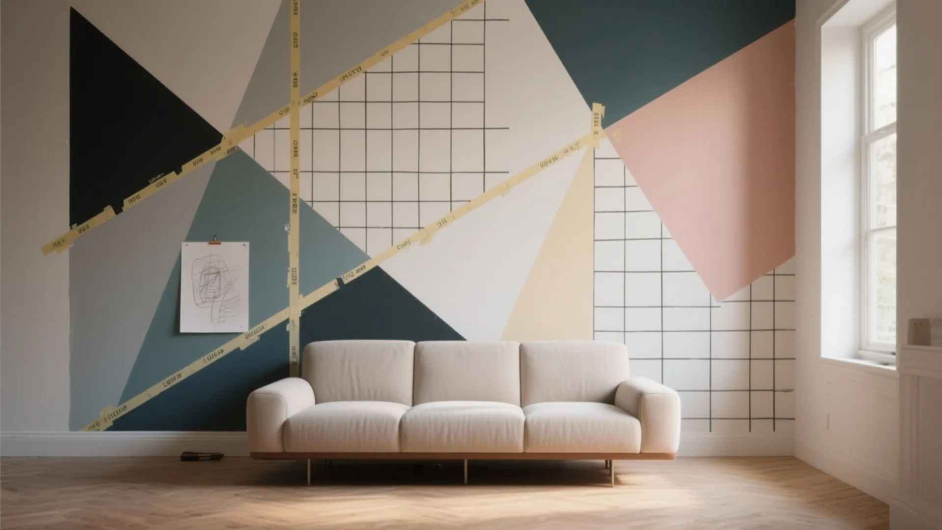 3. Painted Accent Wall with Geometric Patterns