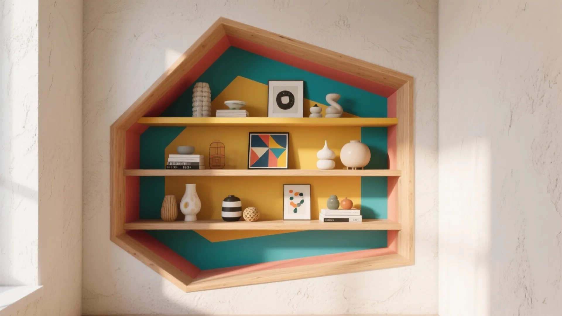 4. Geometric Color-Blocks Around Shelves or Alcoves