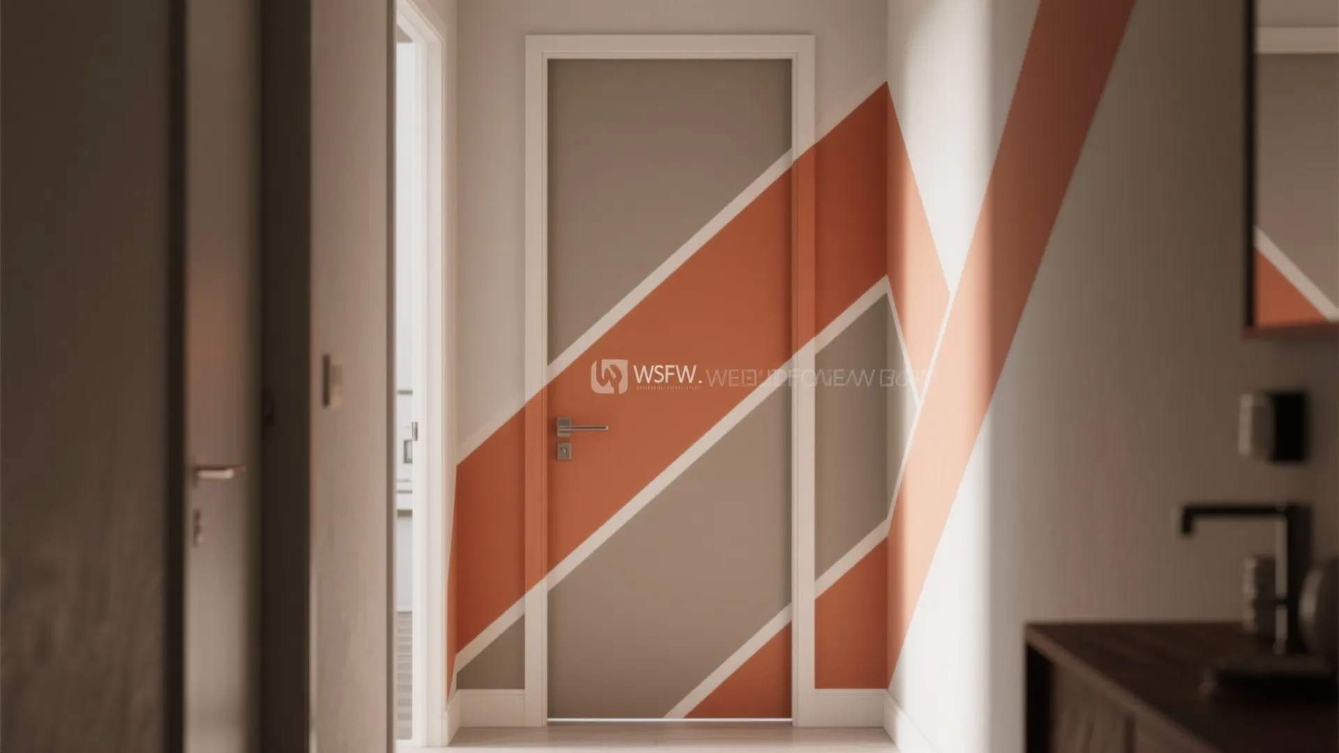 Idea 3: Wrap a geometric band from wall onto the door
