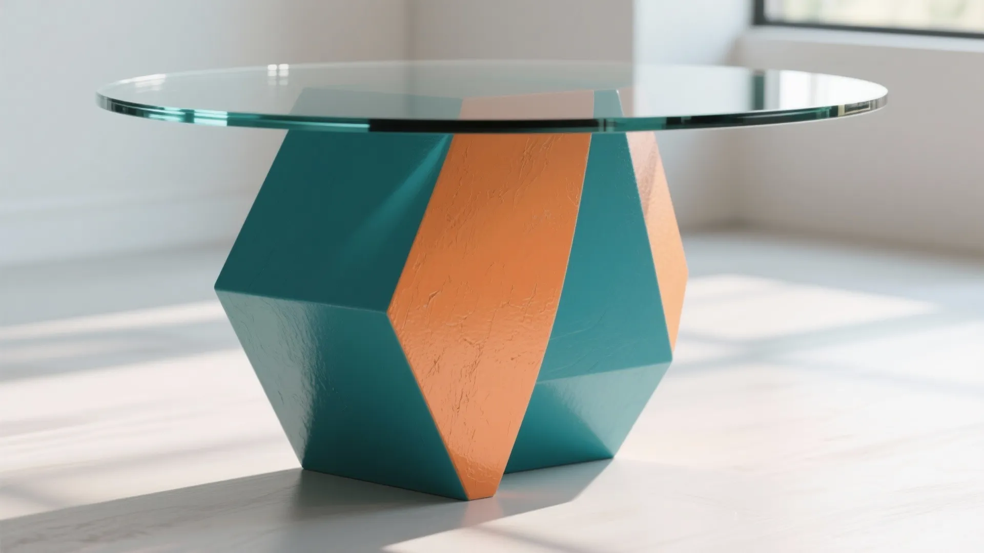 5. Painted geometric base + clear glass top