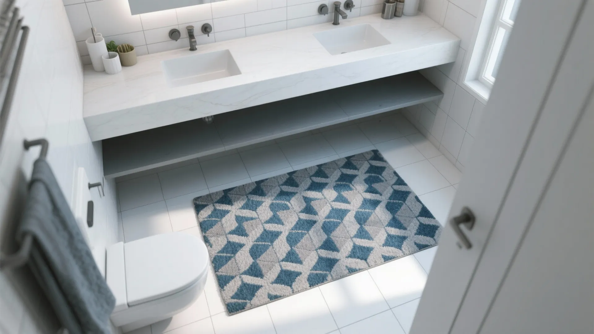 3. Pattern play: geometric blue and muted gray