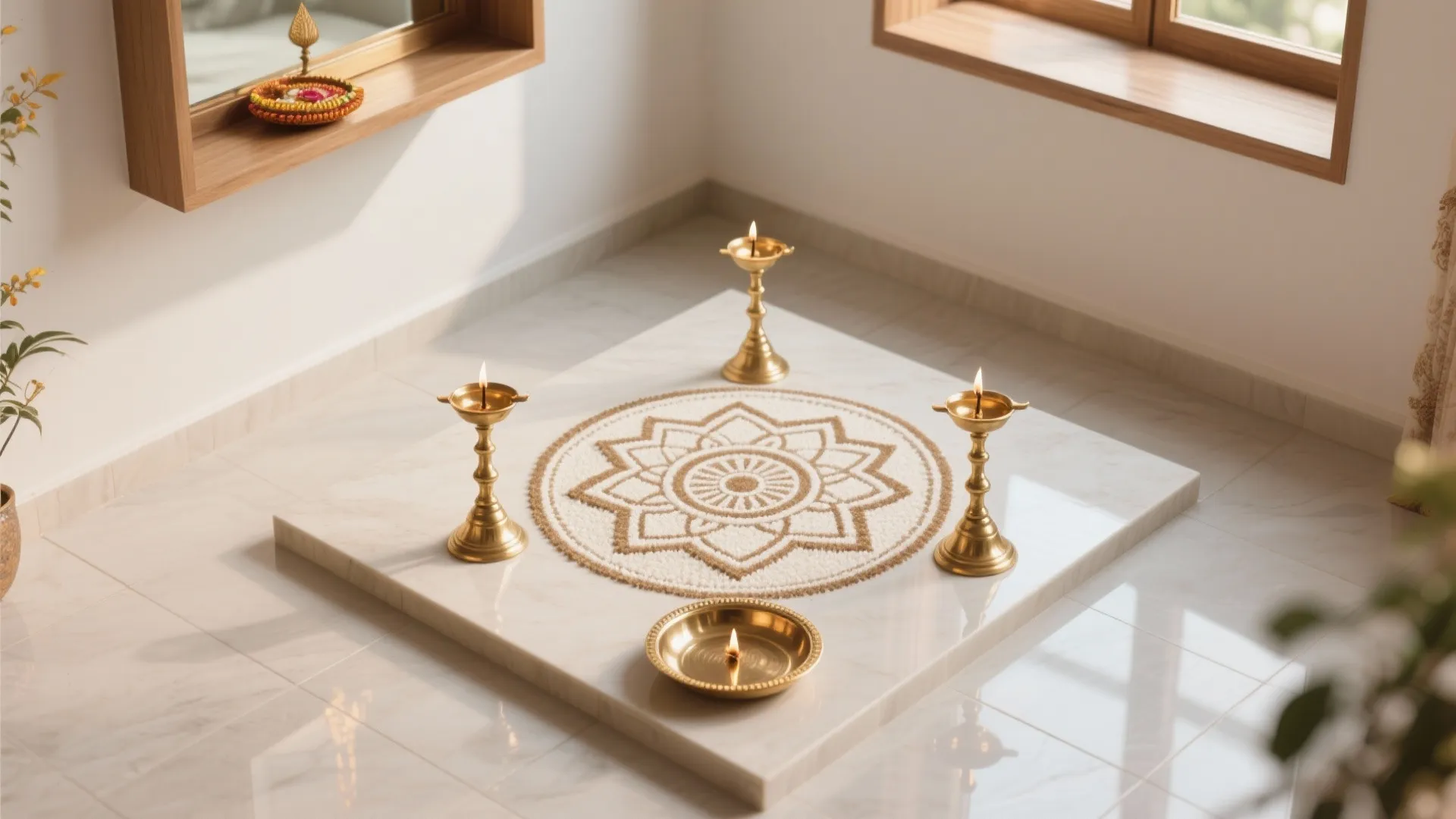 Geometric Kolam with Brass Accents