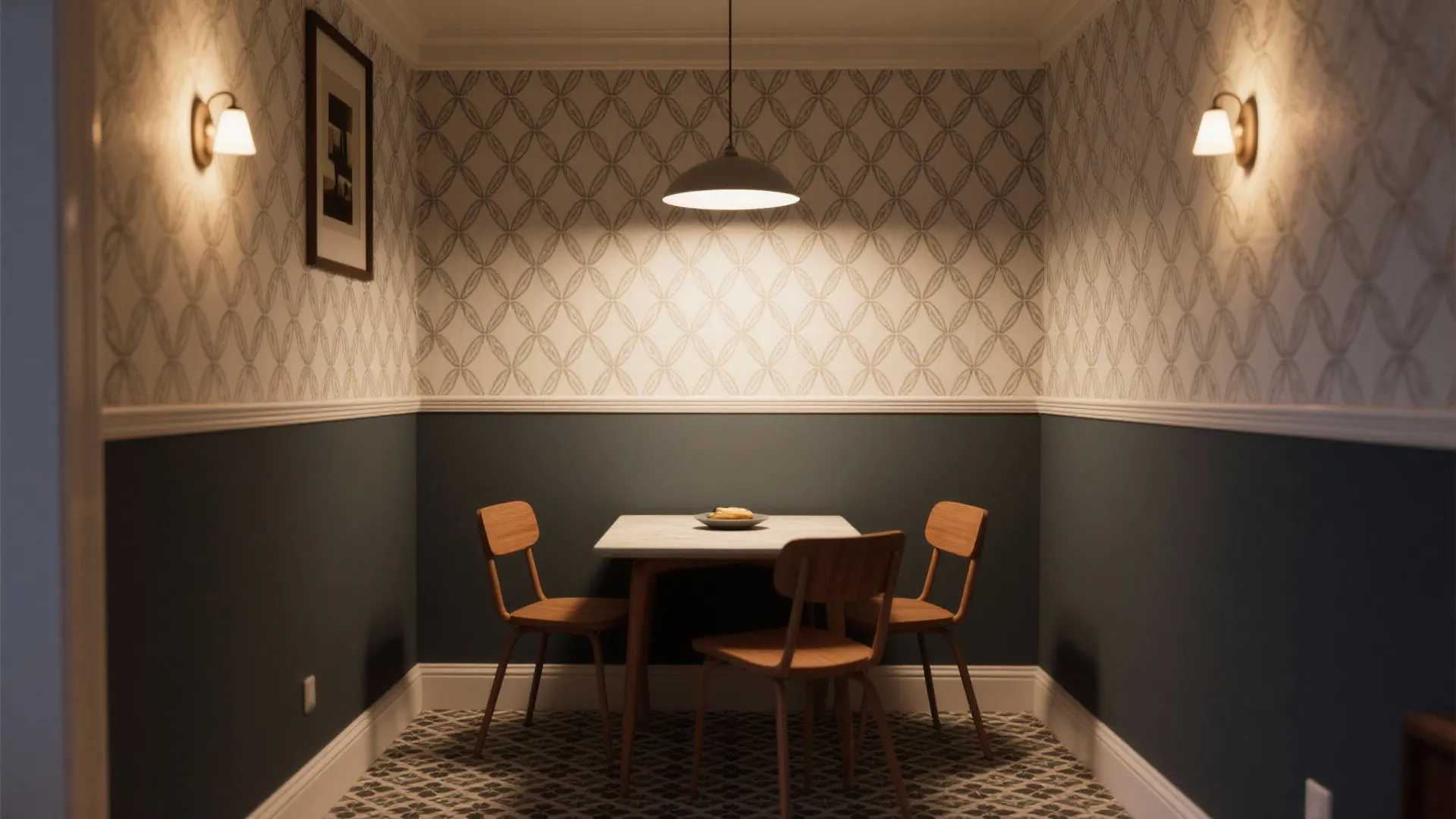 Two-Tone Chair Rail with Geometric Border