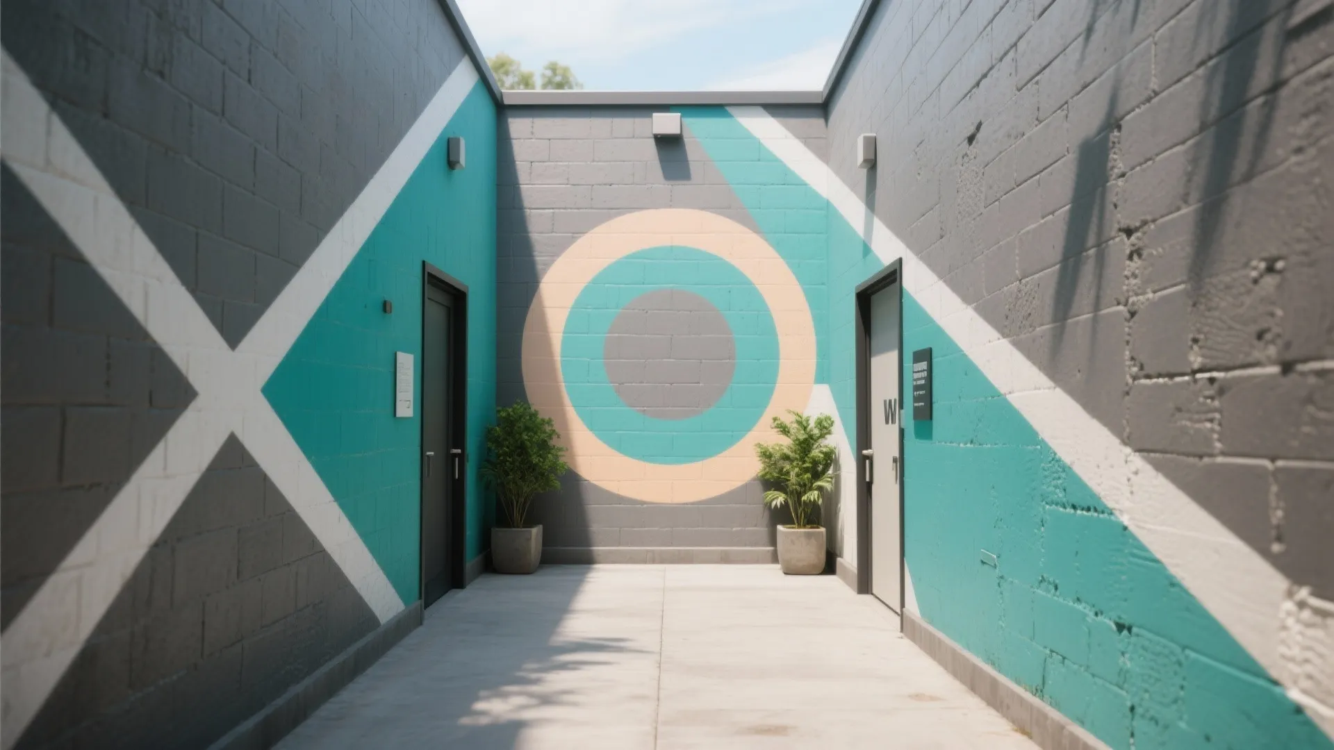 Modern Geometric Murals for Compact Courtyards