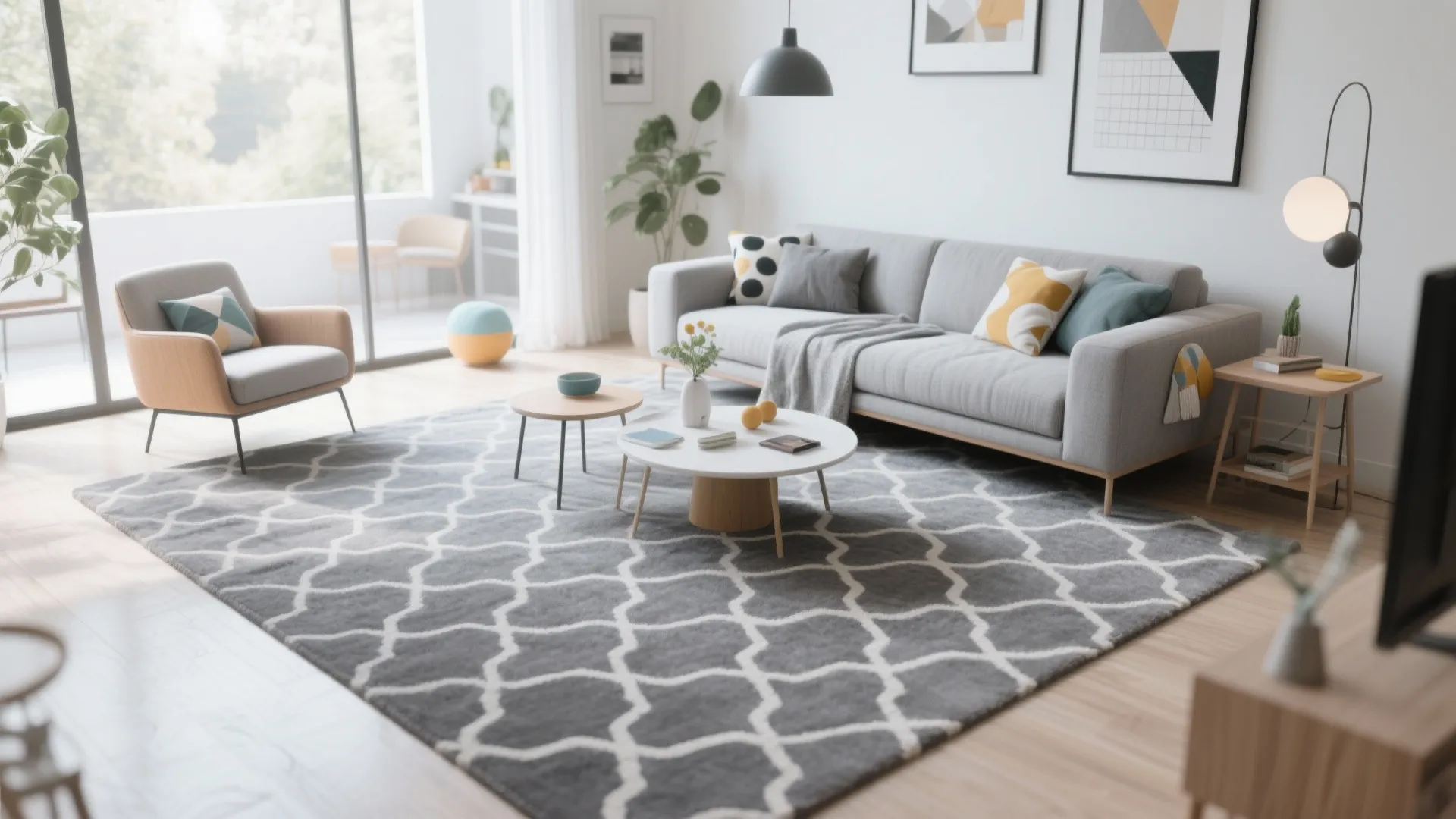 Gray Carpet with Geometric Patterns