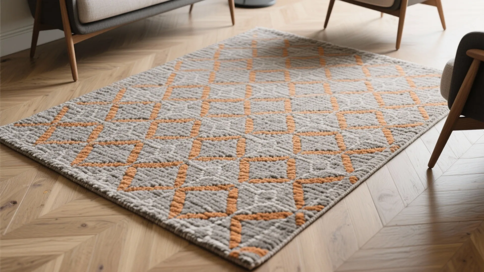 3. Geometric Gray and Orange Area Rugs