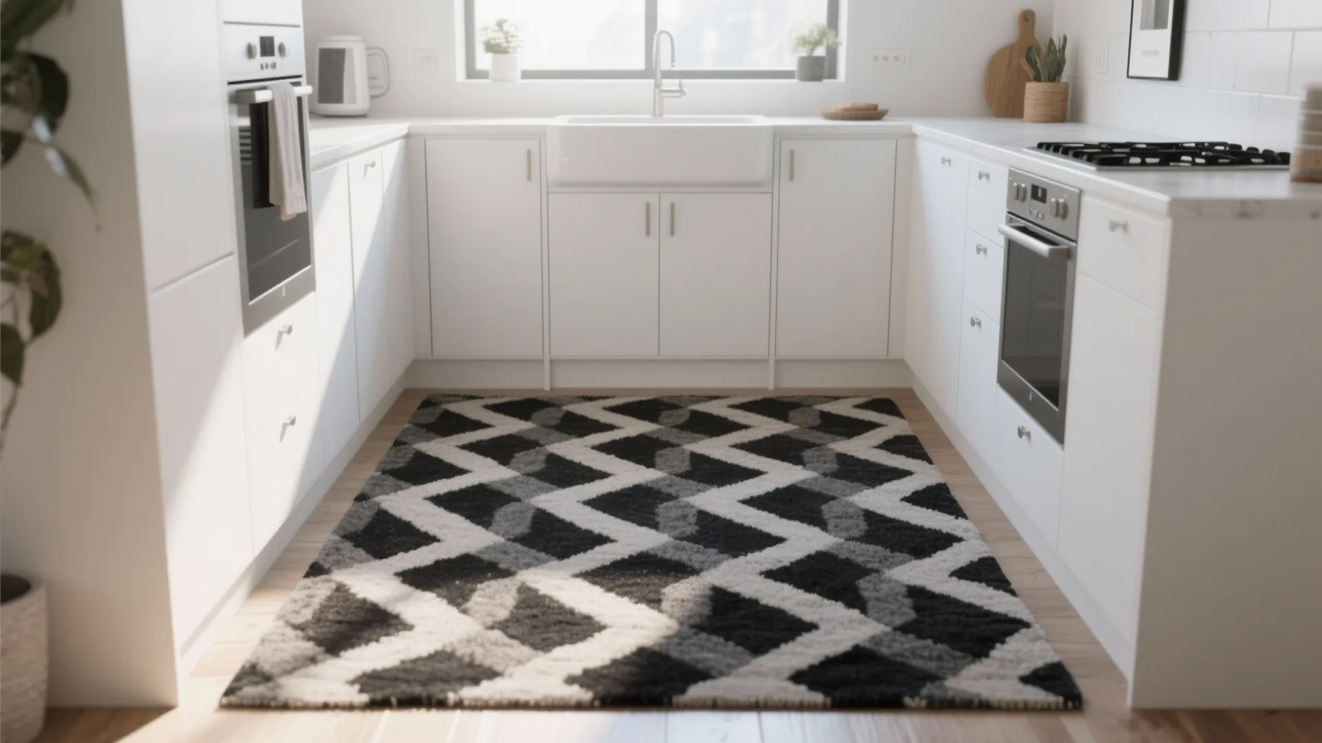 5. Add a statement geometric grey rug for visual punch