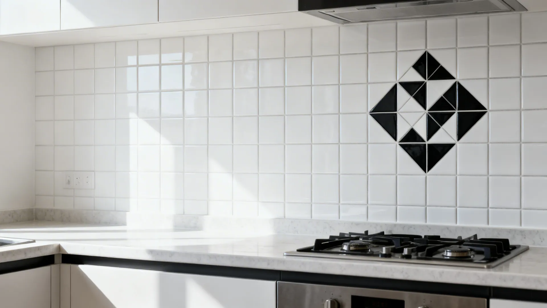 Range wall before-and-after showing white tiles upgraded with black diamond inlays