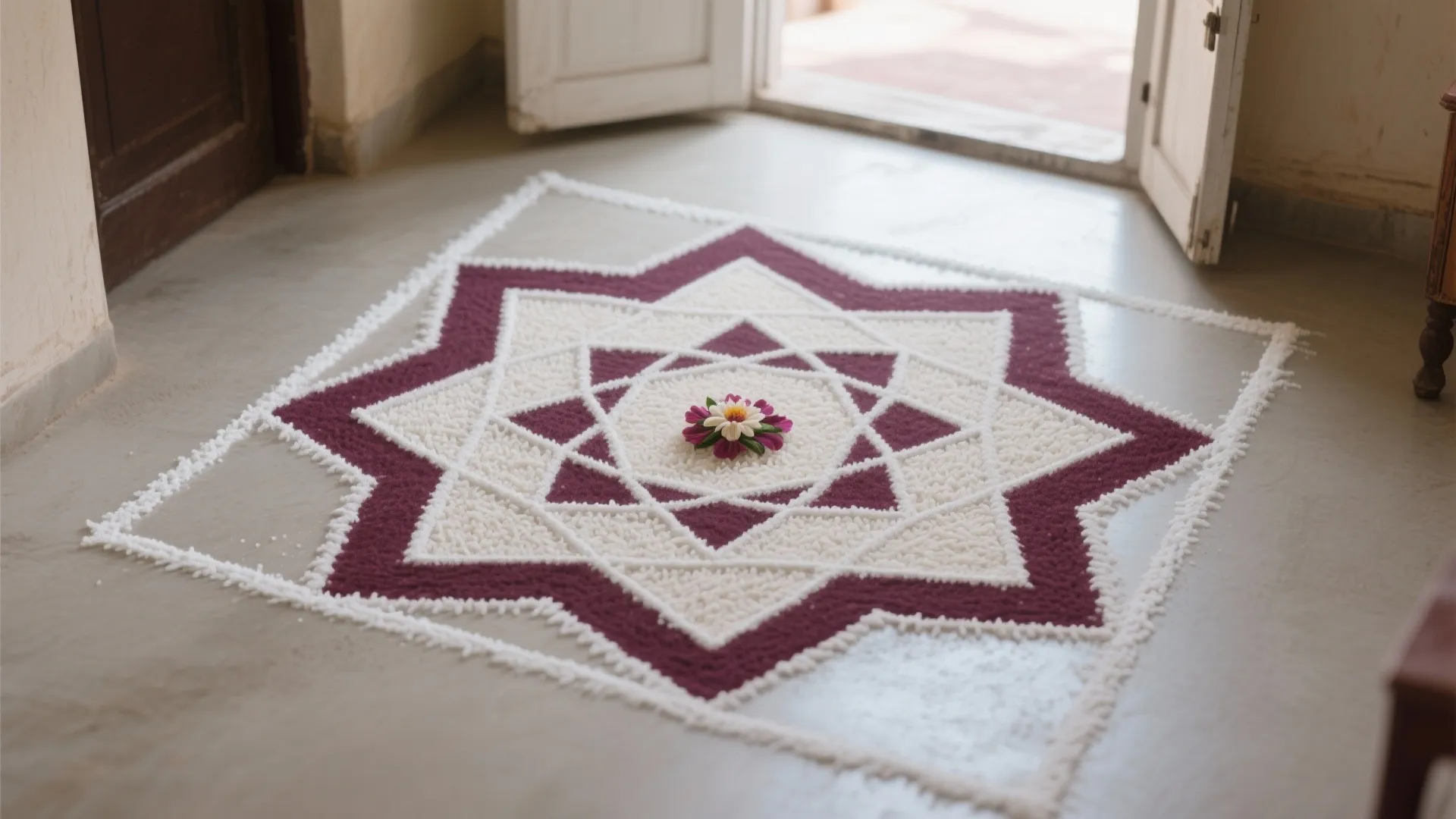 Geometric Kolam Grid with Minimalist Borders