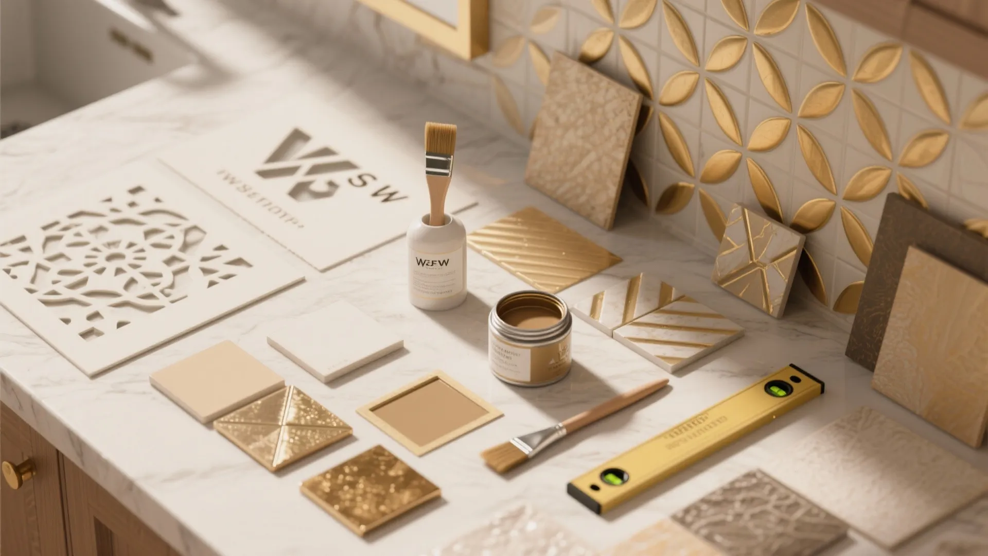 4. Geometric Faux Tiles with Metallic Accents