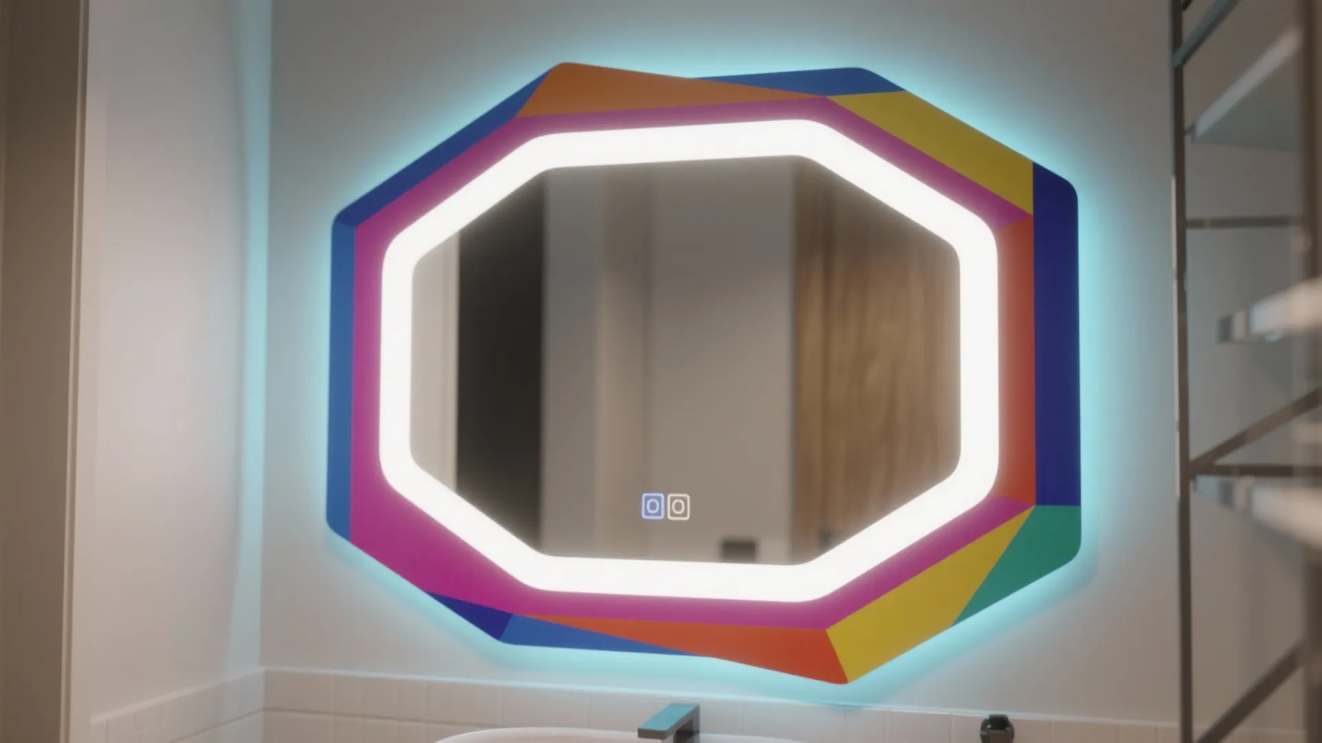 5. Bold Geometric Accent Around a Mirror
