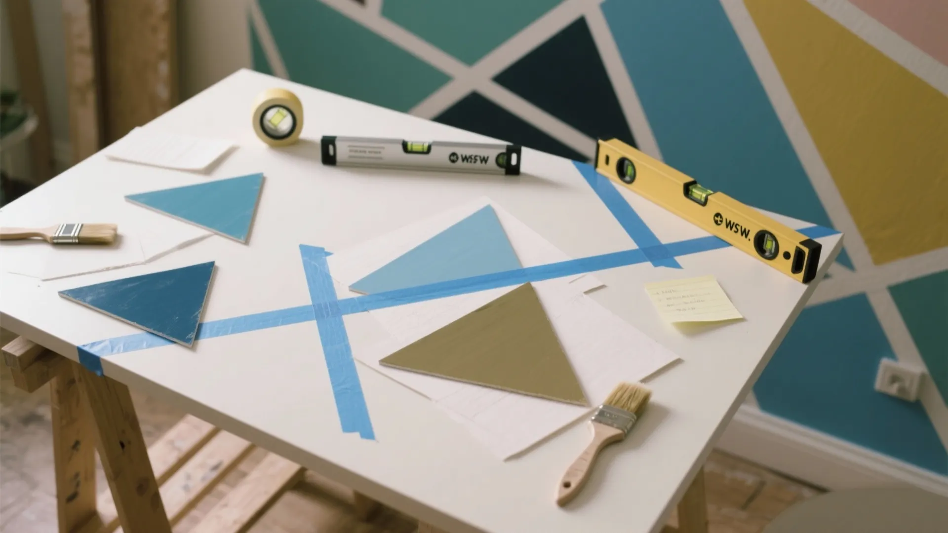 Tape-Defined Geometric Mural That Grows with Them
