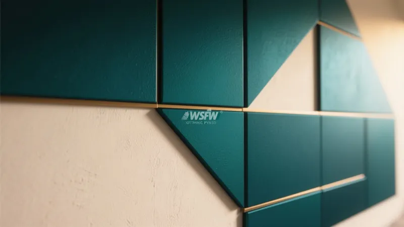 Geometric Wall Panel Design with Teal and Gold Accents