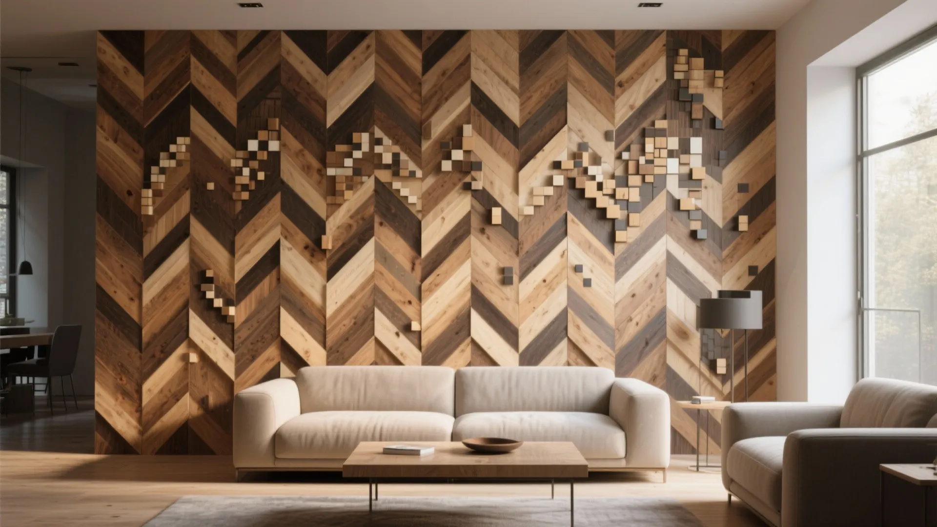 4. Geometric staggered planks for a custom statement