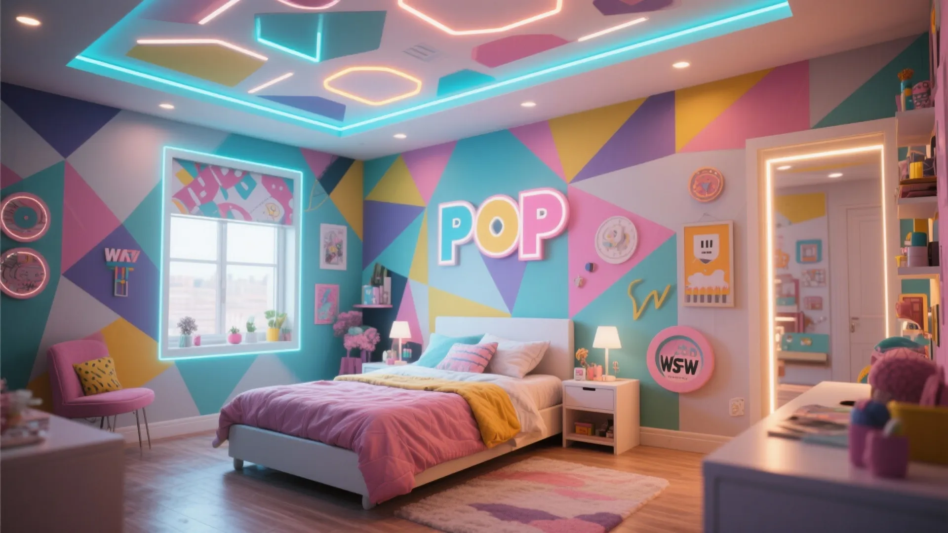 POP Ceiling with Geometric Patterns