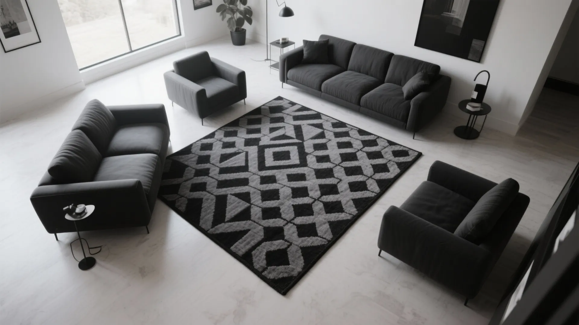 7. Black and Gray Geometric Rug