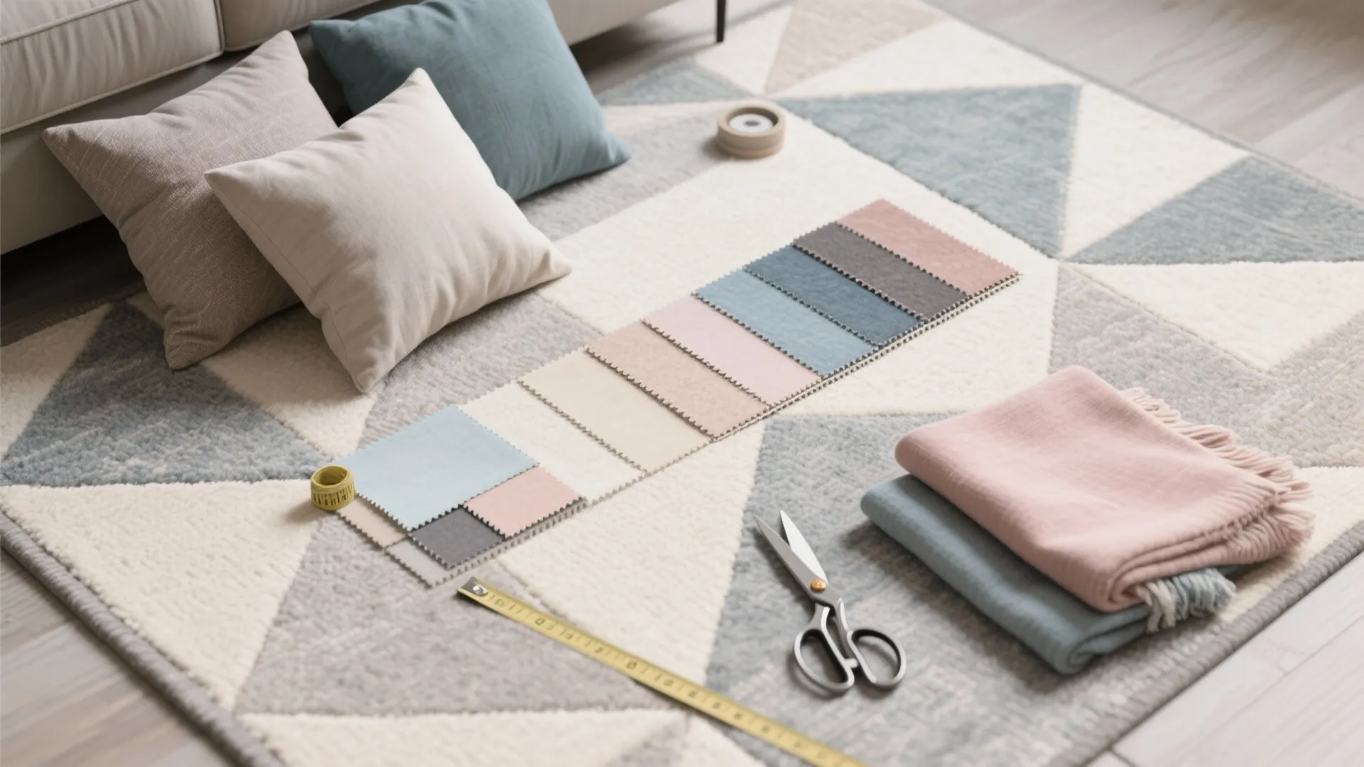 5. Pattern Play: Geometric Rugs & Throw Mixes