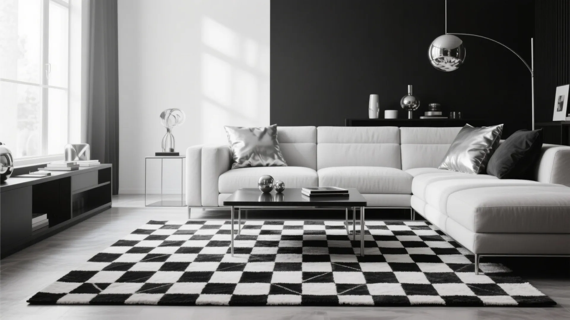 6. Black-and-White Geometric Rugs