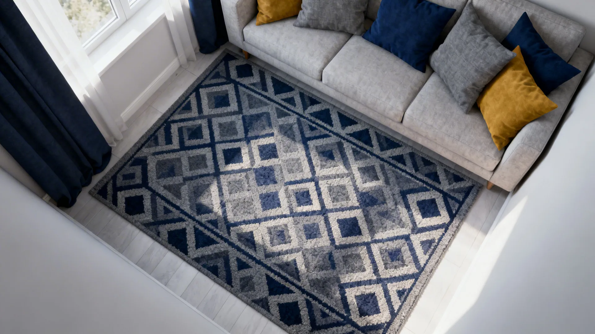 4. Pattern Play: Geometric Rugs and Throw Pillows
