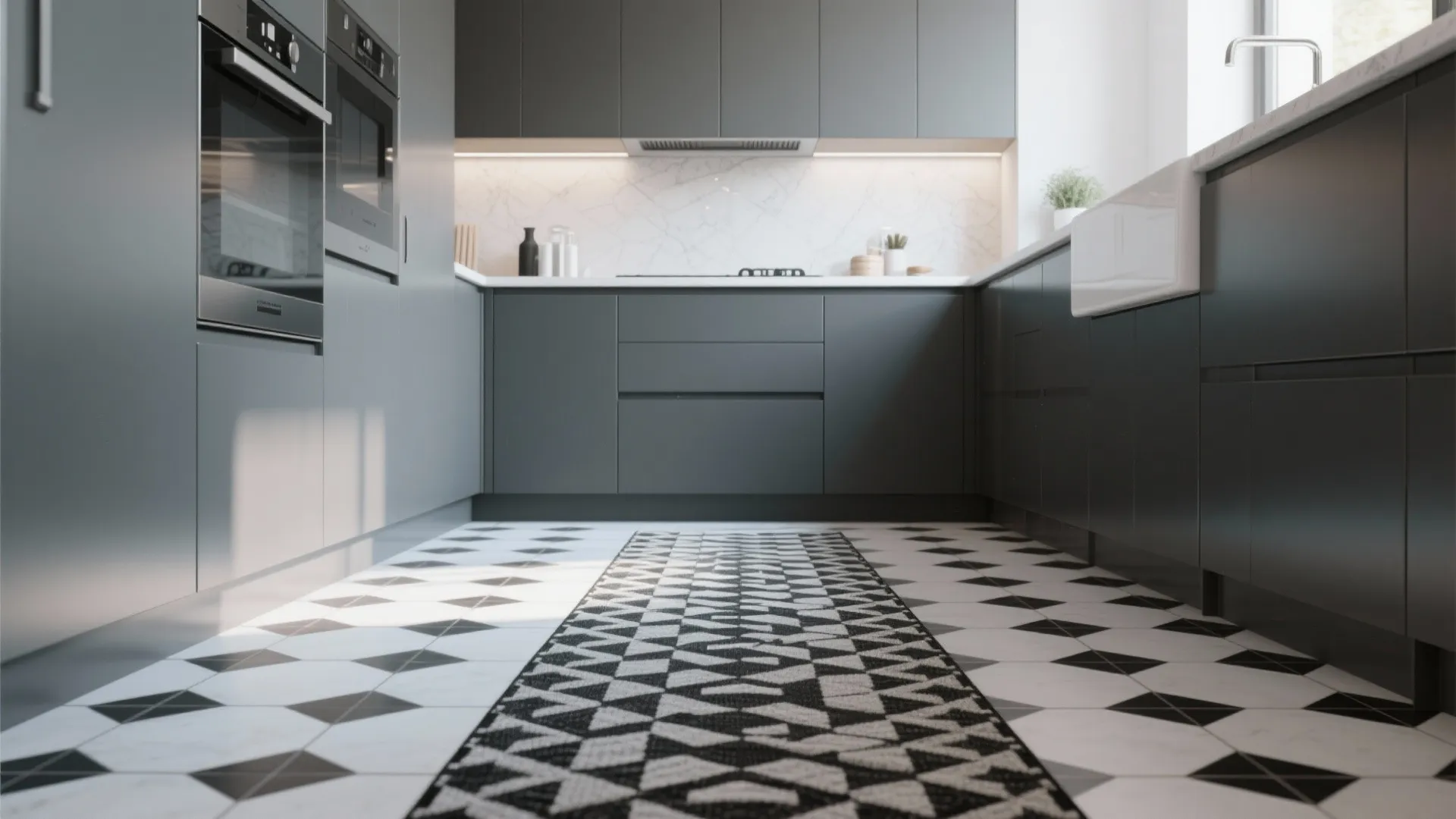 2. Geometric Tiles Pattern for Modern Kitchens