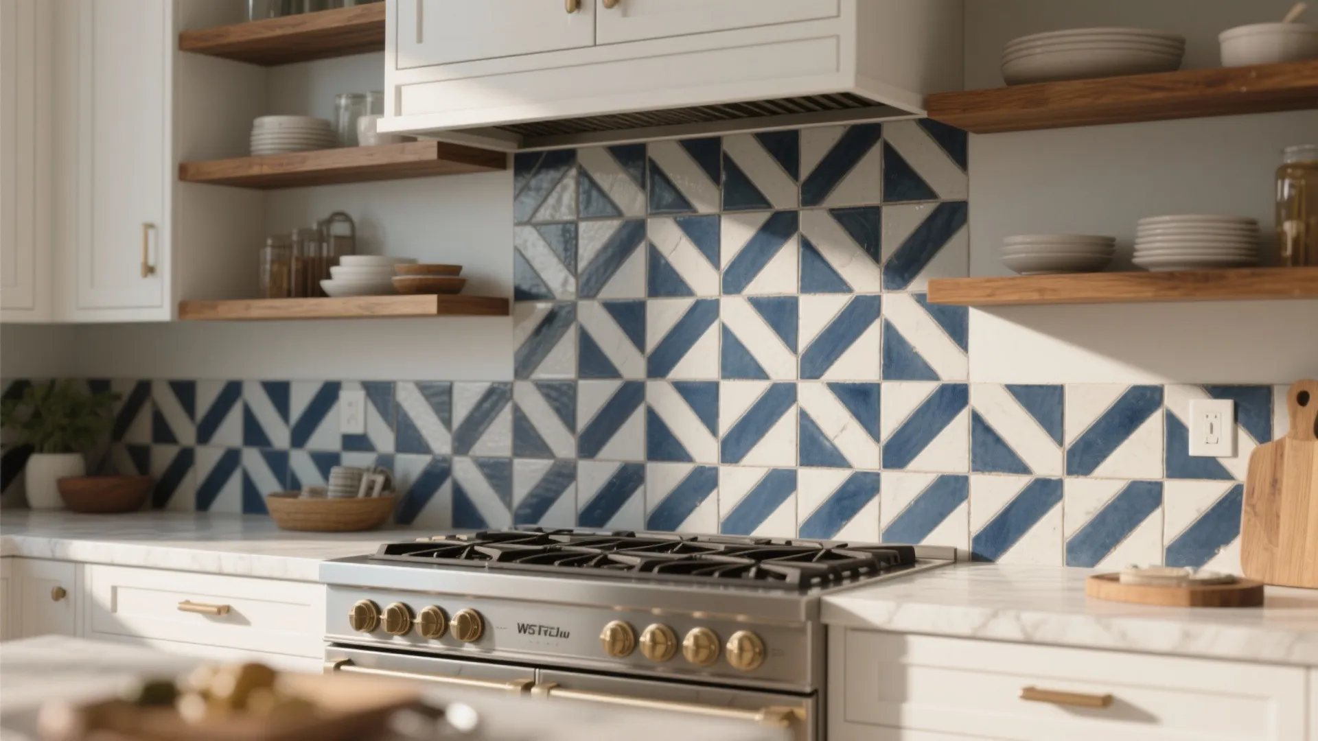 3. Bold geometric tiles for a focal point